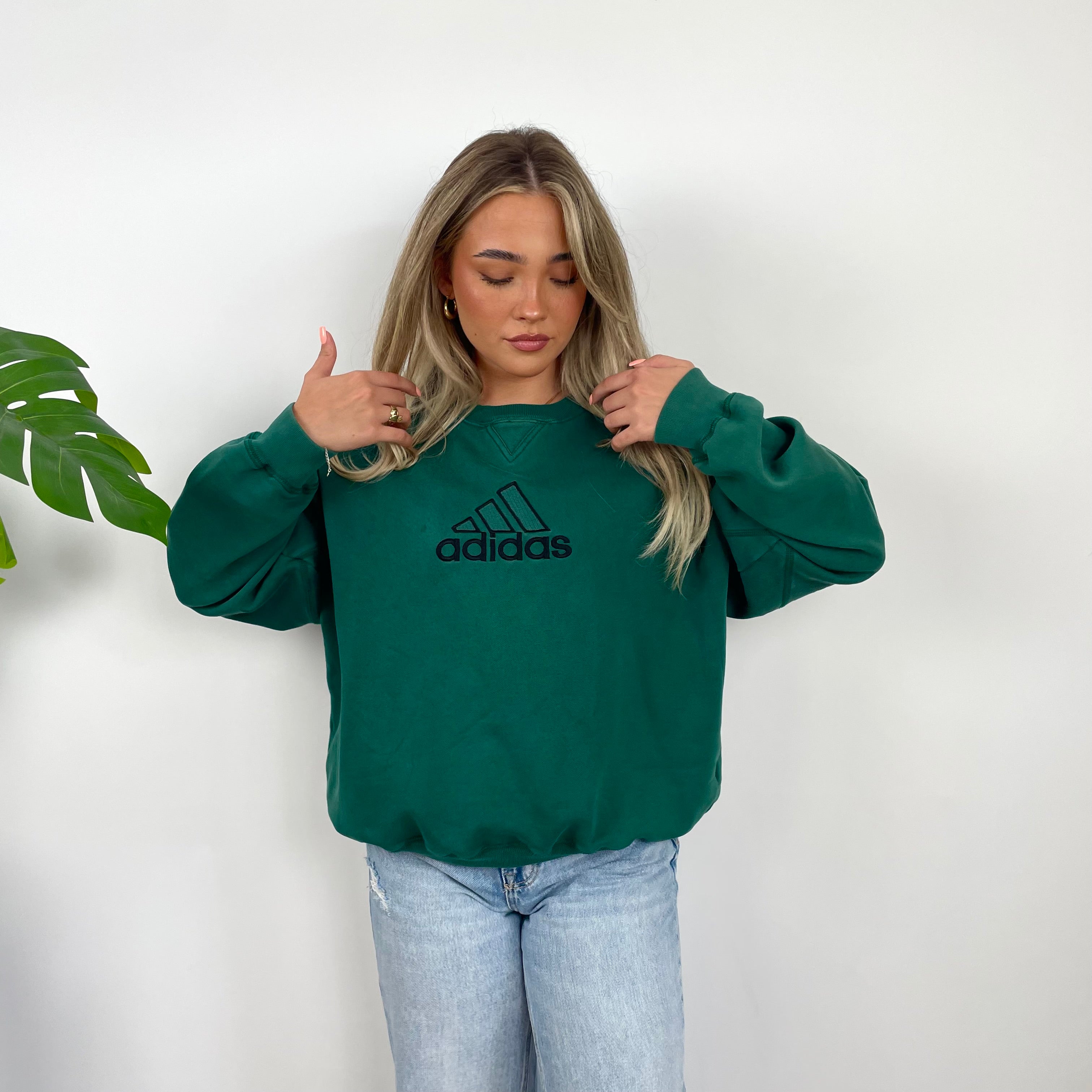 Adidas RARE Green Embroidered Spell Out Sweatshirt (S)