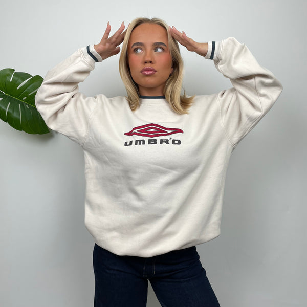 Umbro RARE Cream Embroidered Spell Out Sweatshirt (L)