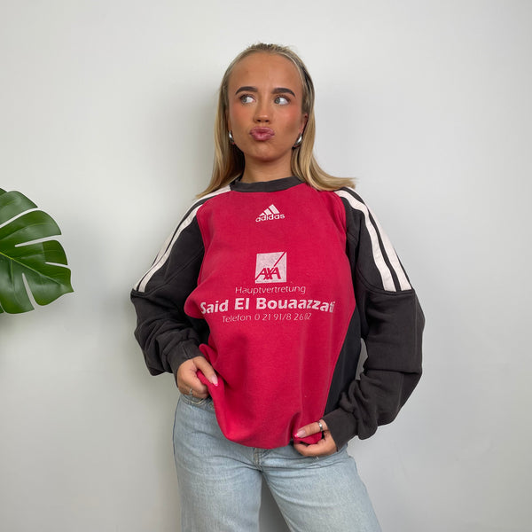 Adidas Red & Black Embroidered Spell Out Sweatshirt (L)