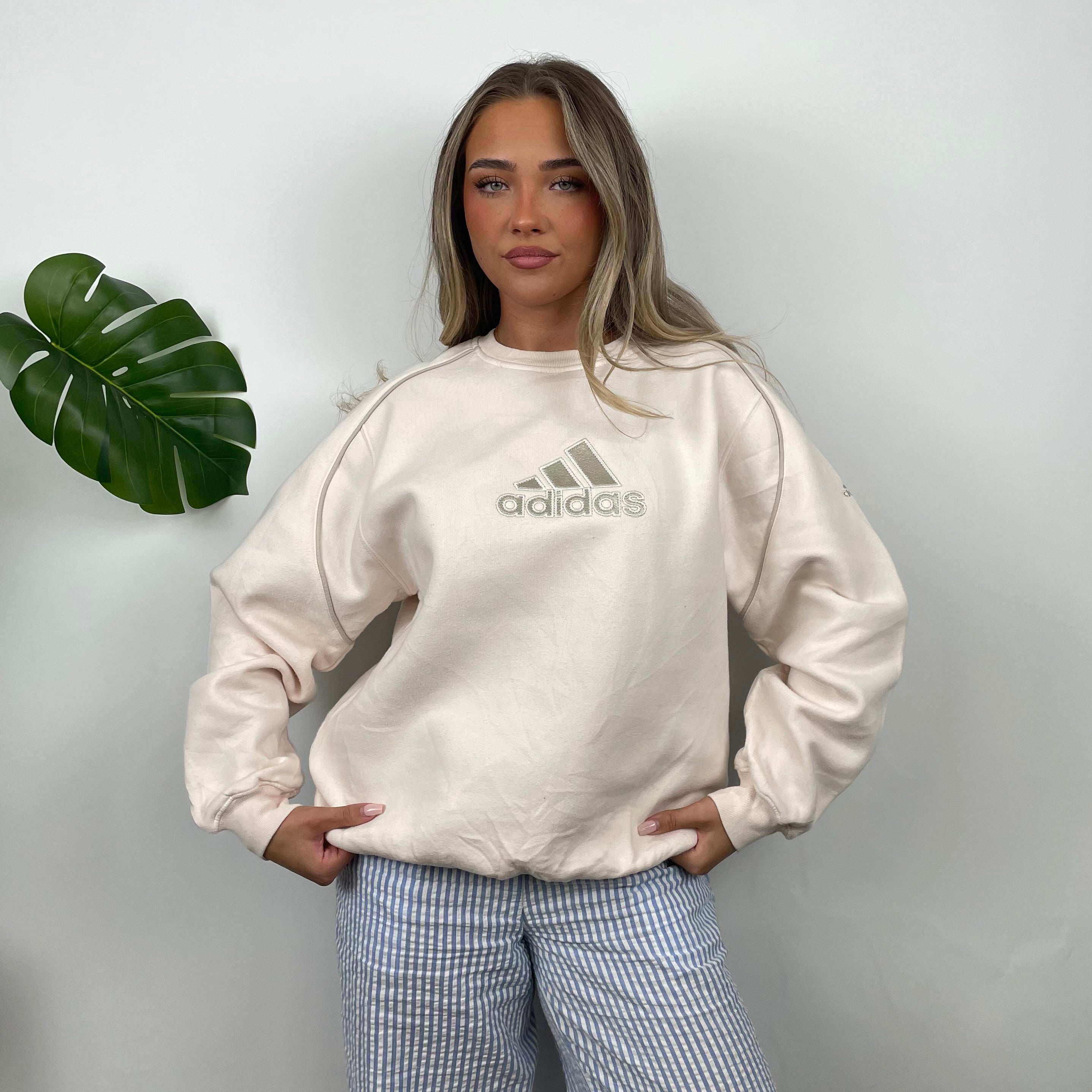 Adidas Blush Pink Embroidered Spell Out Sweatshirt (M)