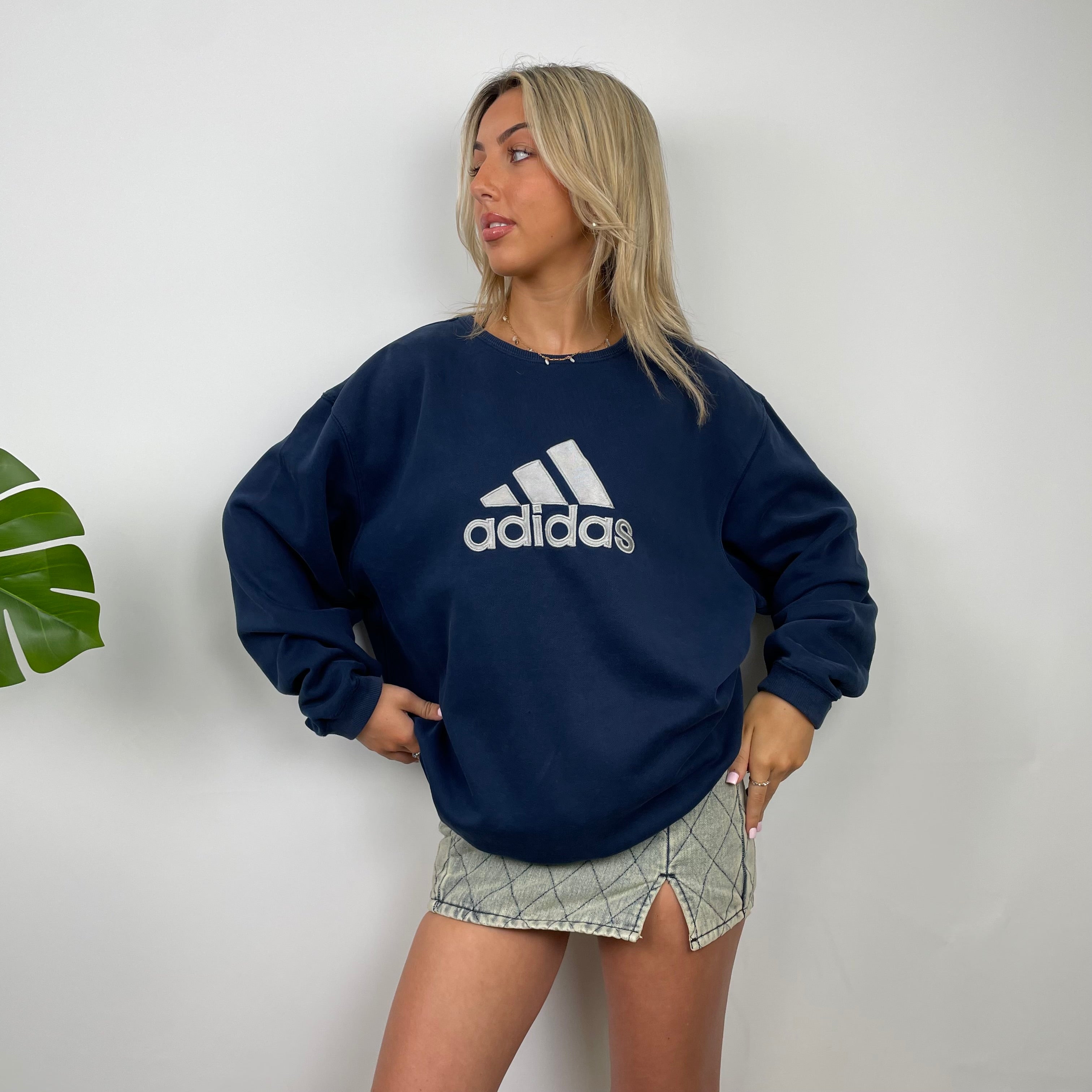 Adidas Navy Embroidered Spell Out Sweatshirt (L)