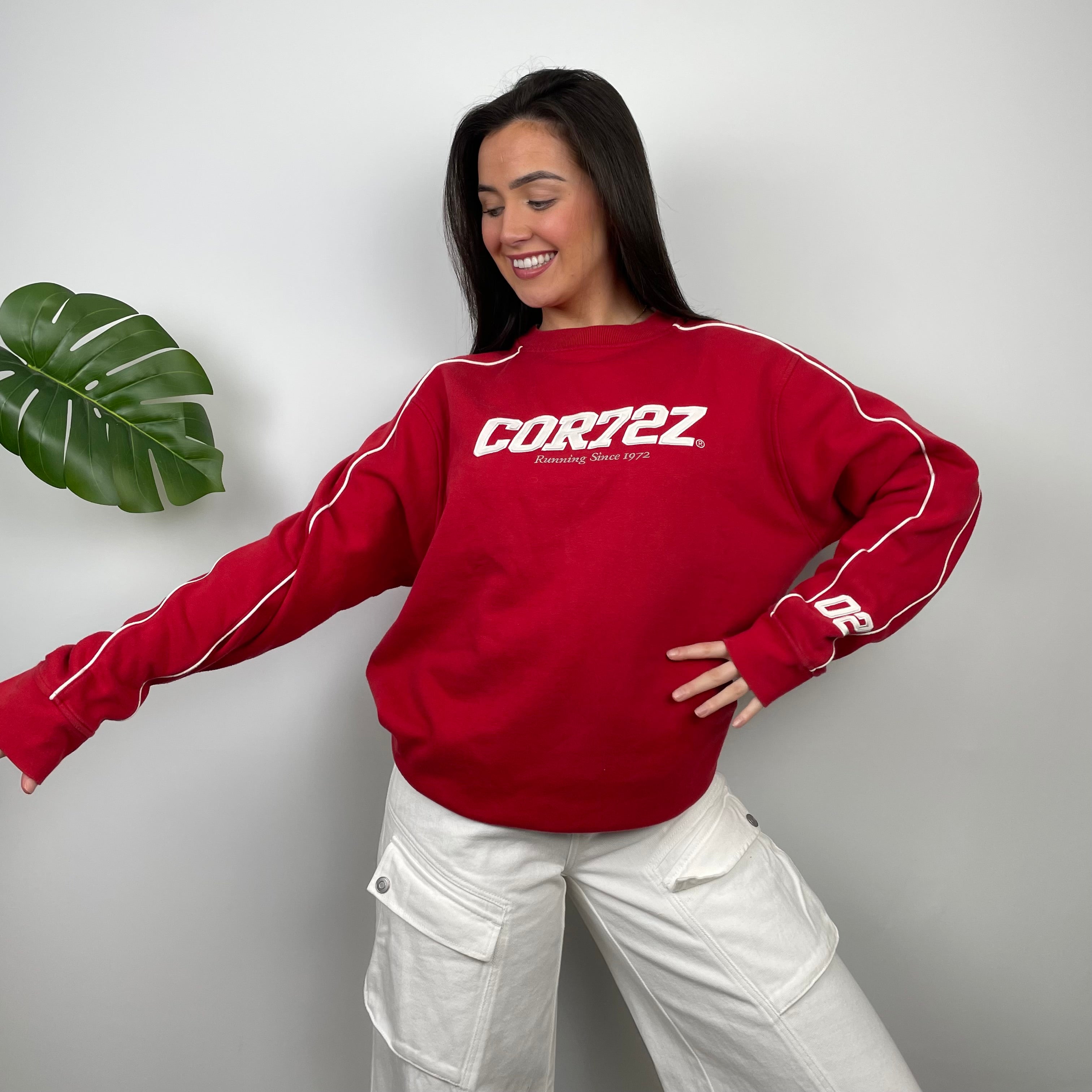 Nike Cortez RARE Red Embroidered Spell Out Sweatshirt (M)