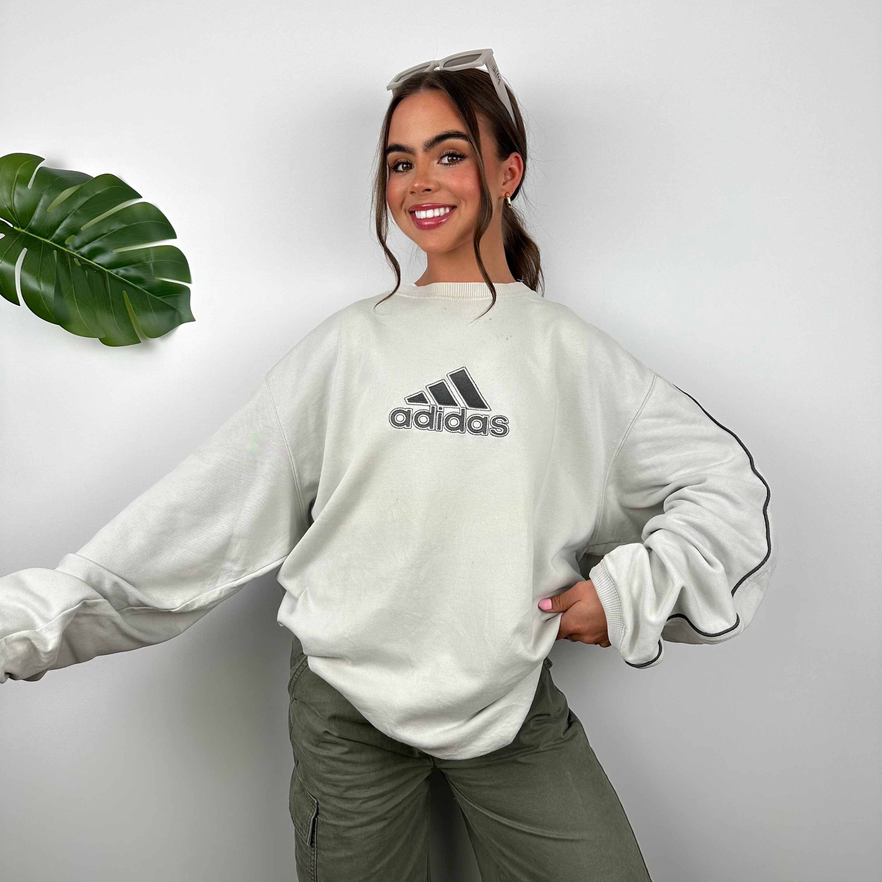 Adidas Grey Embroidered Spell Out Sweatshirt (M)