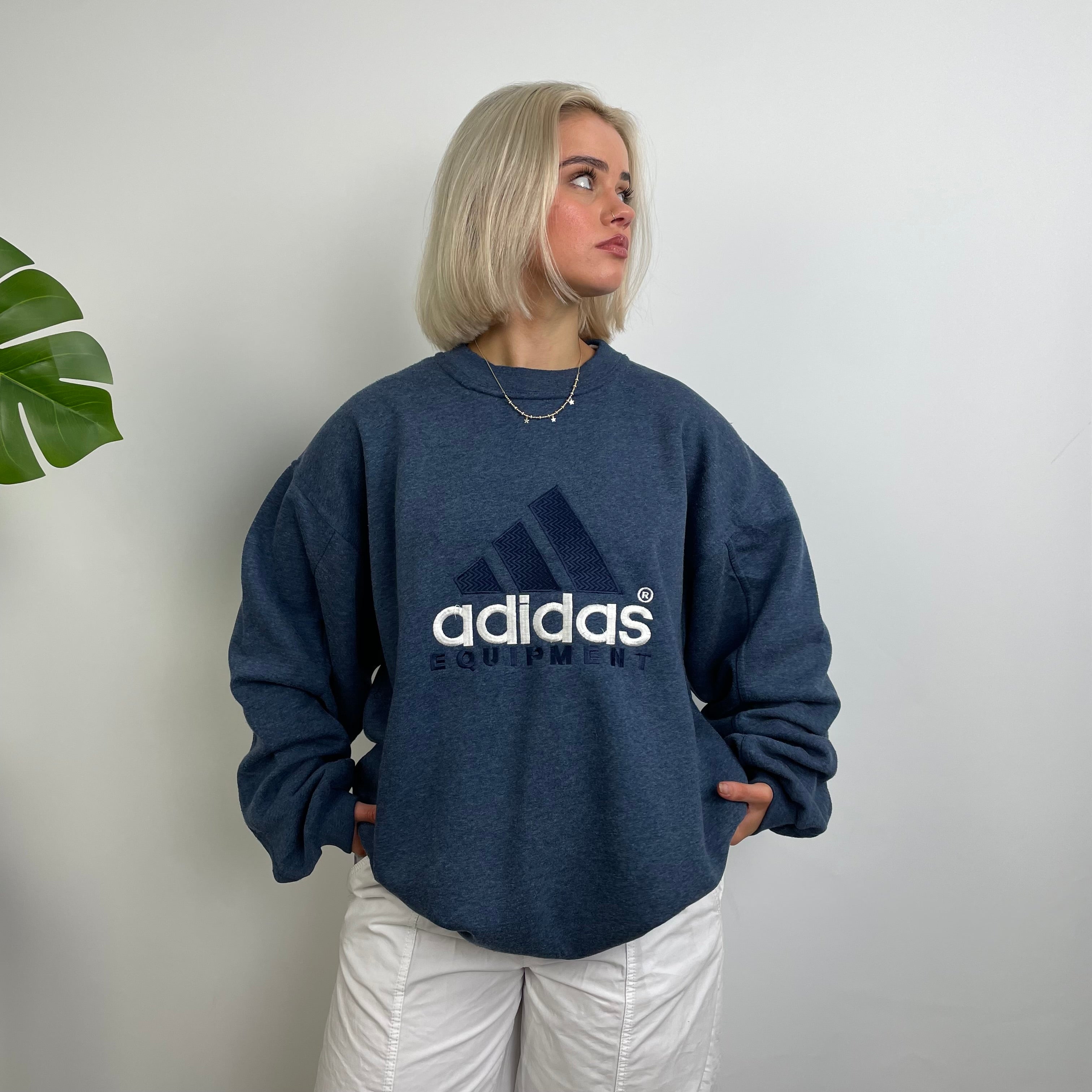 Adidas Equipment RARE Navy Embroidered Spell Out Sweatshirt (XL)