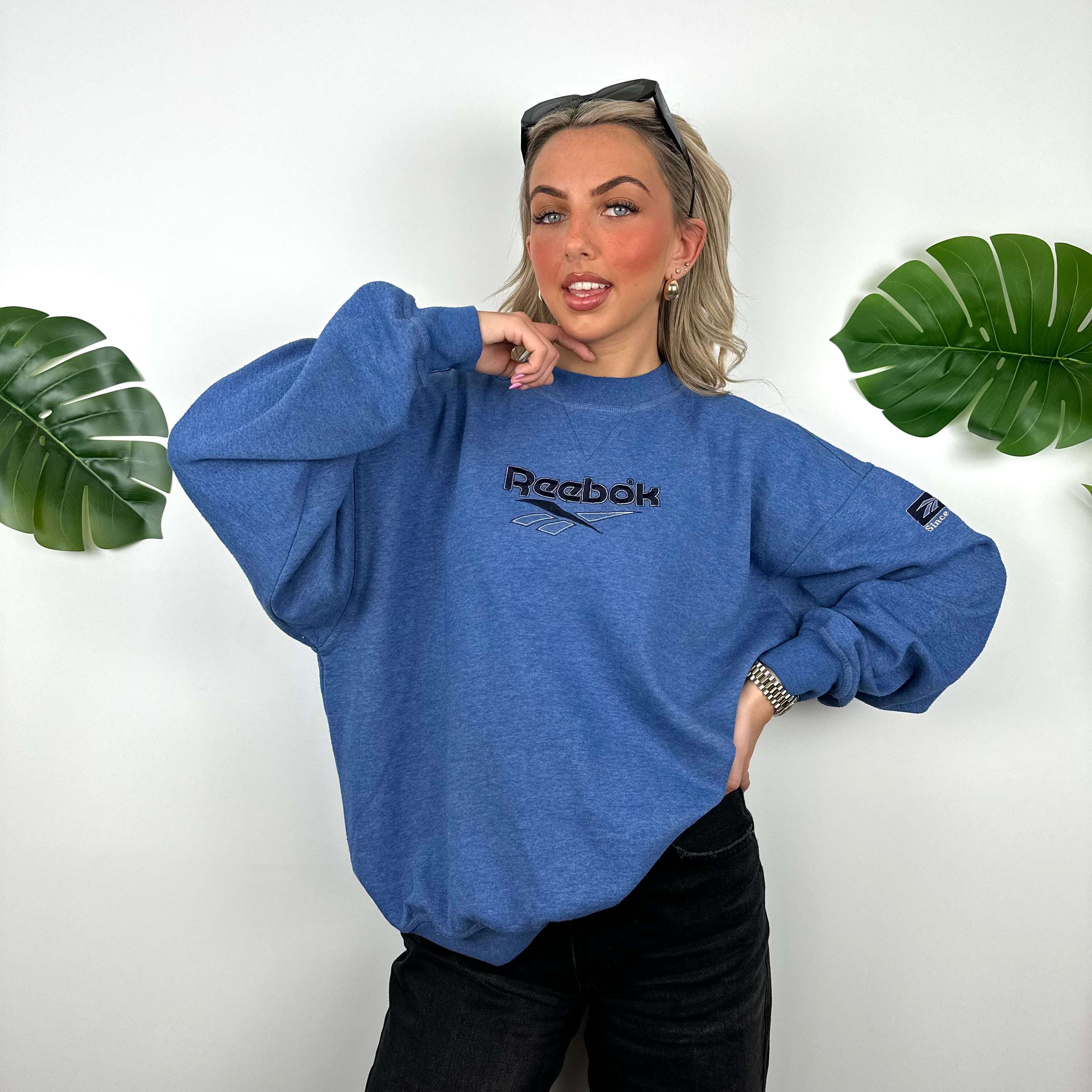 Reebok Blue Embroidered Spell Out Sweatshirt (L)