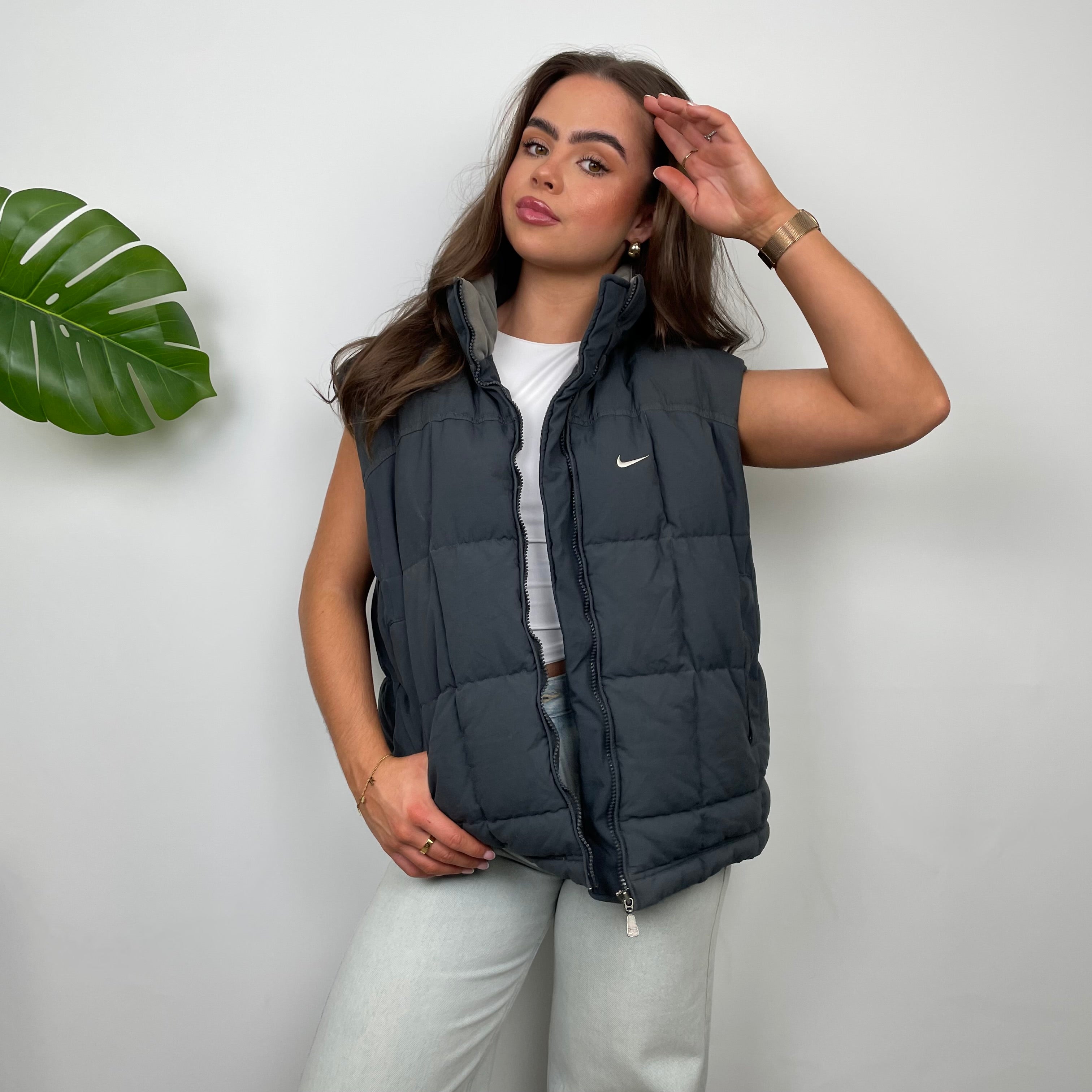 Nike Grey Embroidered Swoosh Puffer Gilet (M)