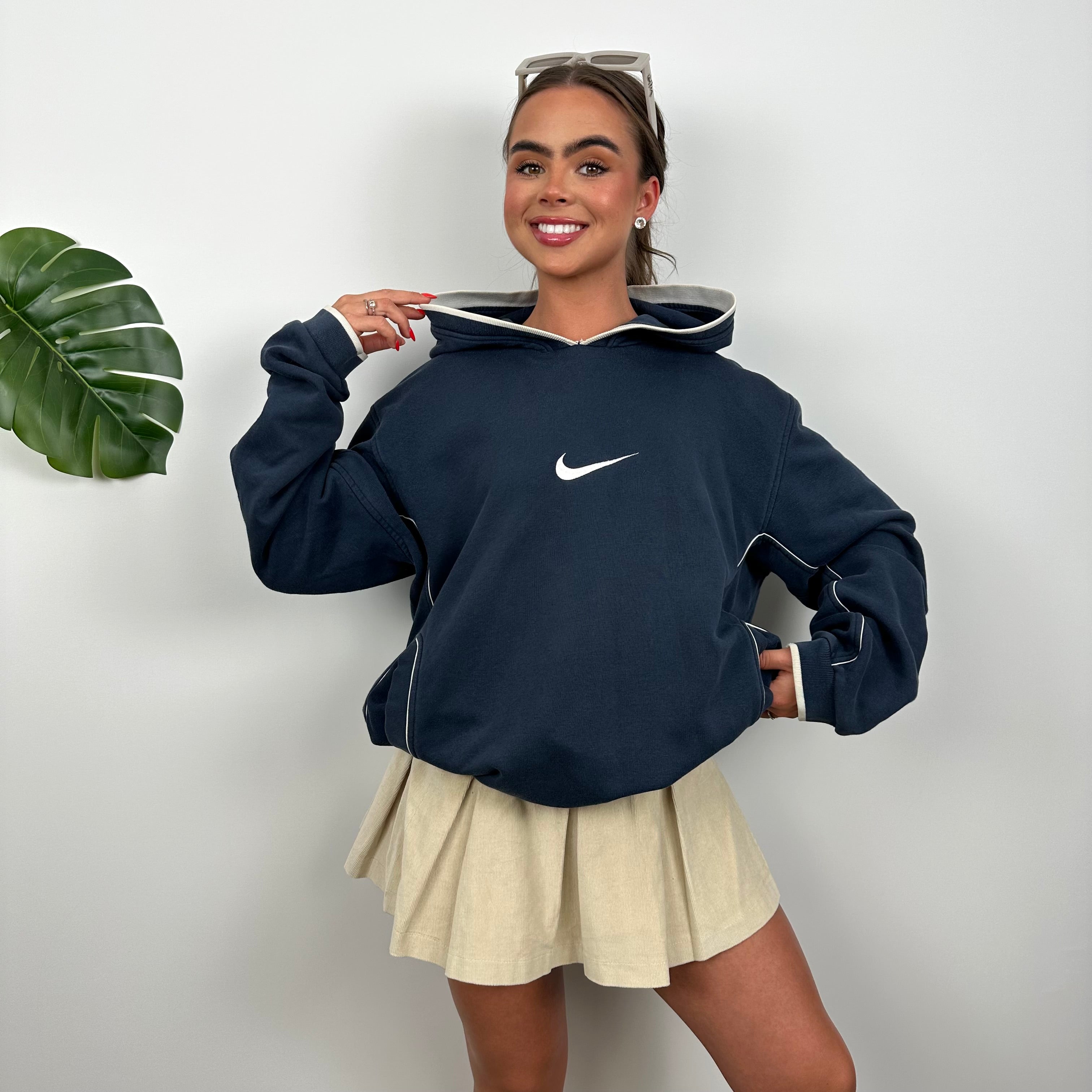 Nike Navy Embroidered Swoosh Hoodie (L)