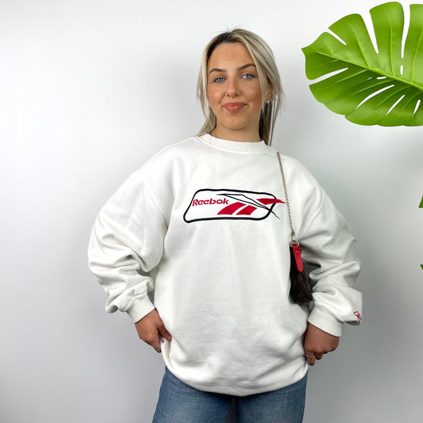 Reebok White Embroidered Spell Out Sweatshirt (L)