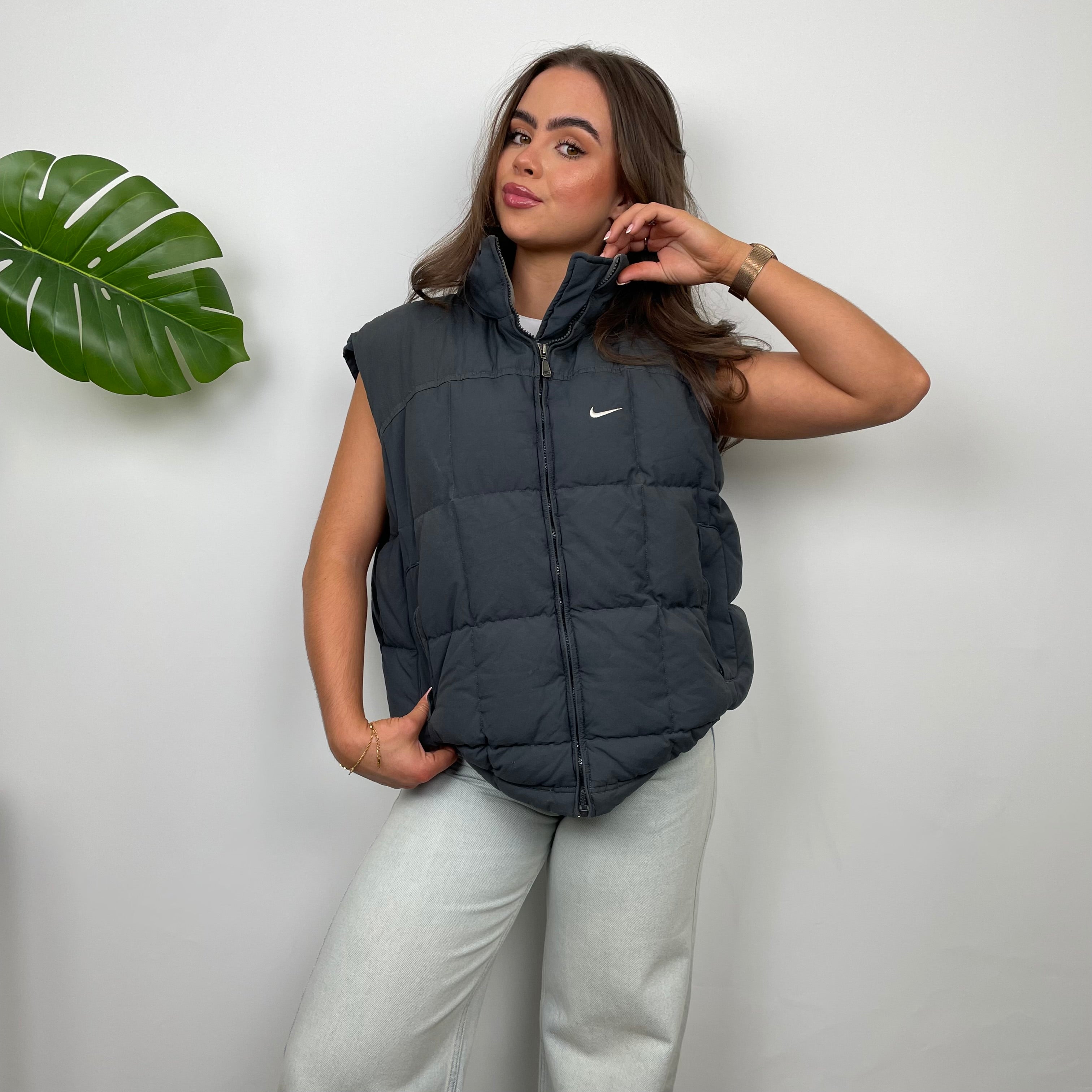 Nike Grey Embroidered Swoosh Puffer Gilet (M)