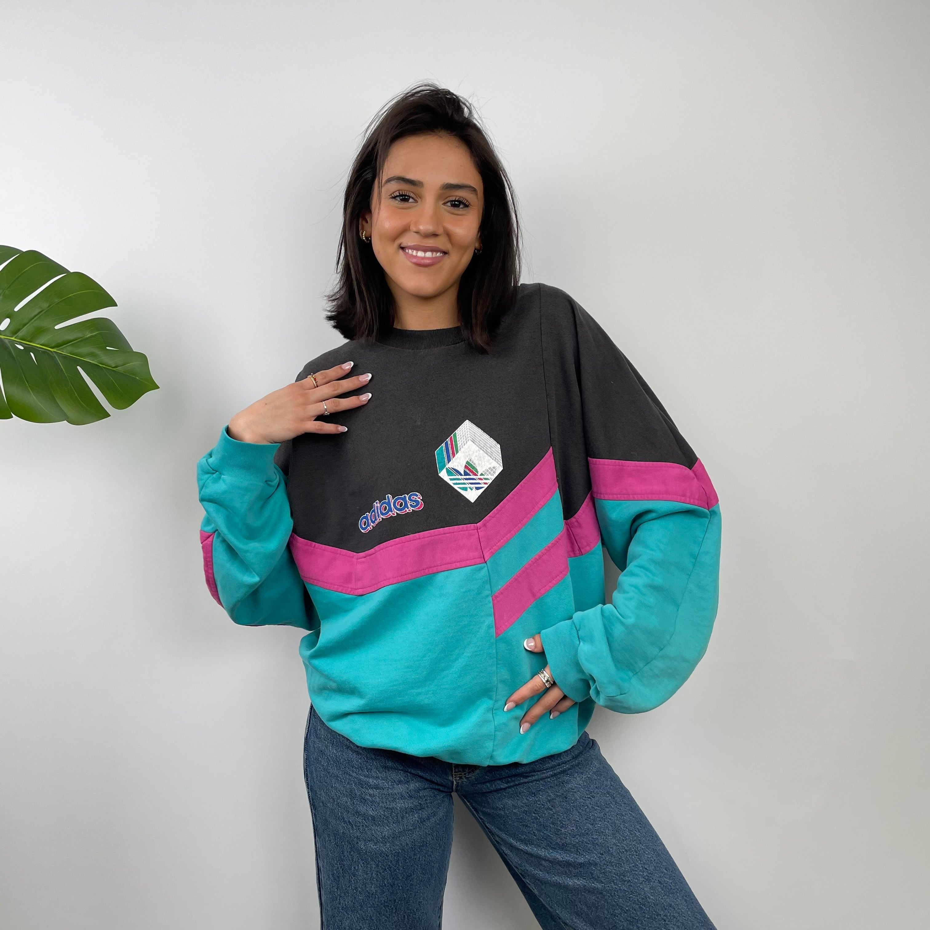 Adidas Colour Block Embroidered Spell Out Sweatshirt (L)
