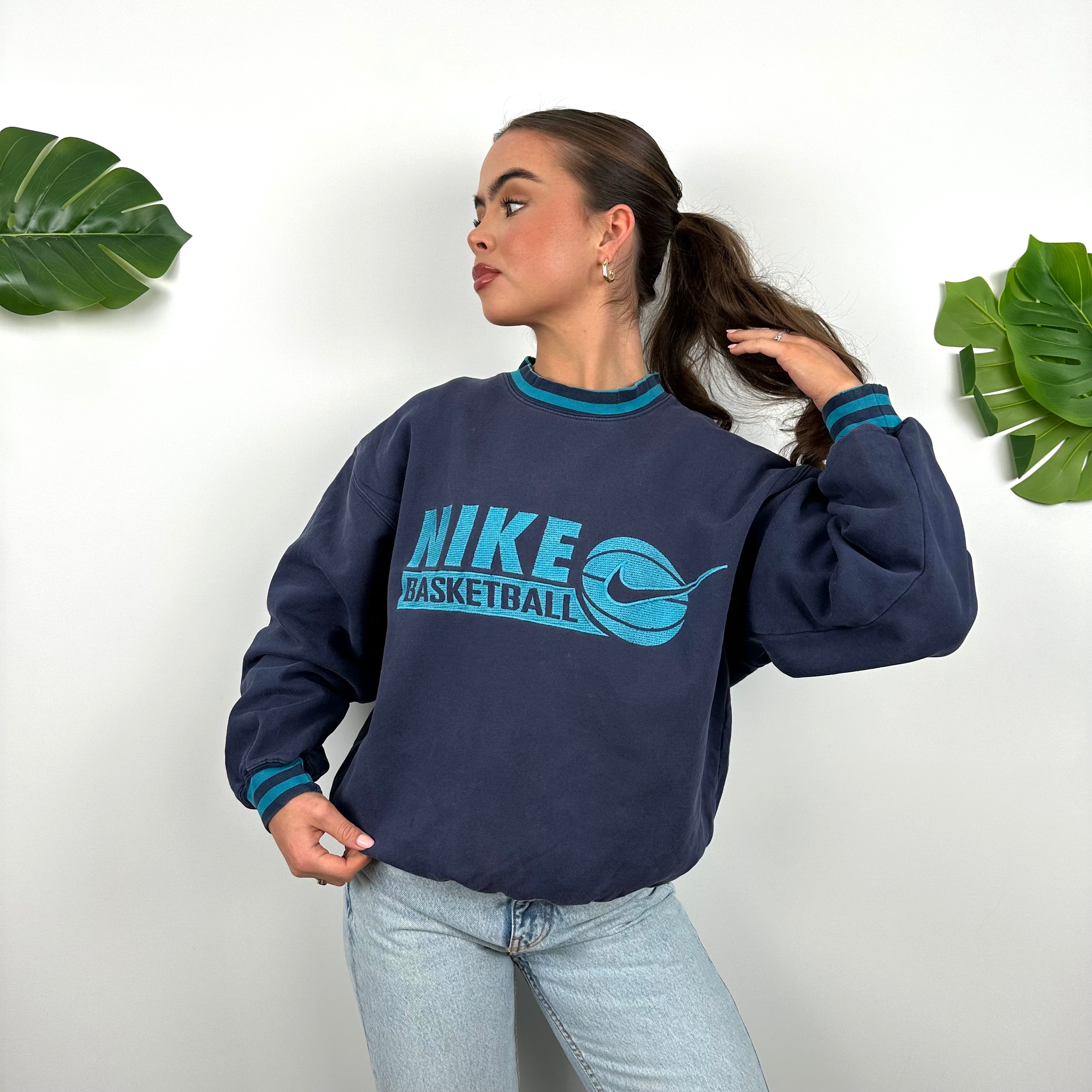 Nike Basketball RARE Navy Embroidered Spell Out Sweatshirt (S)