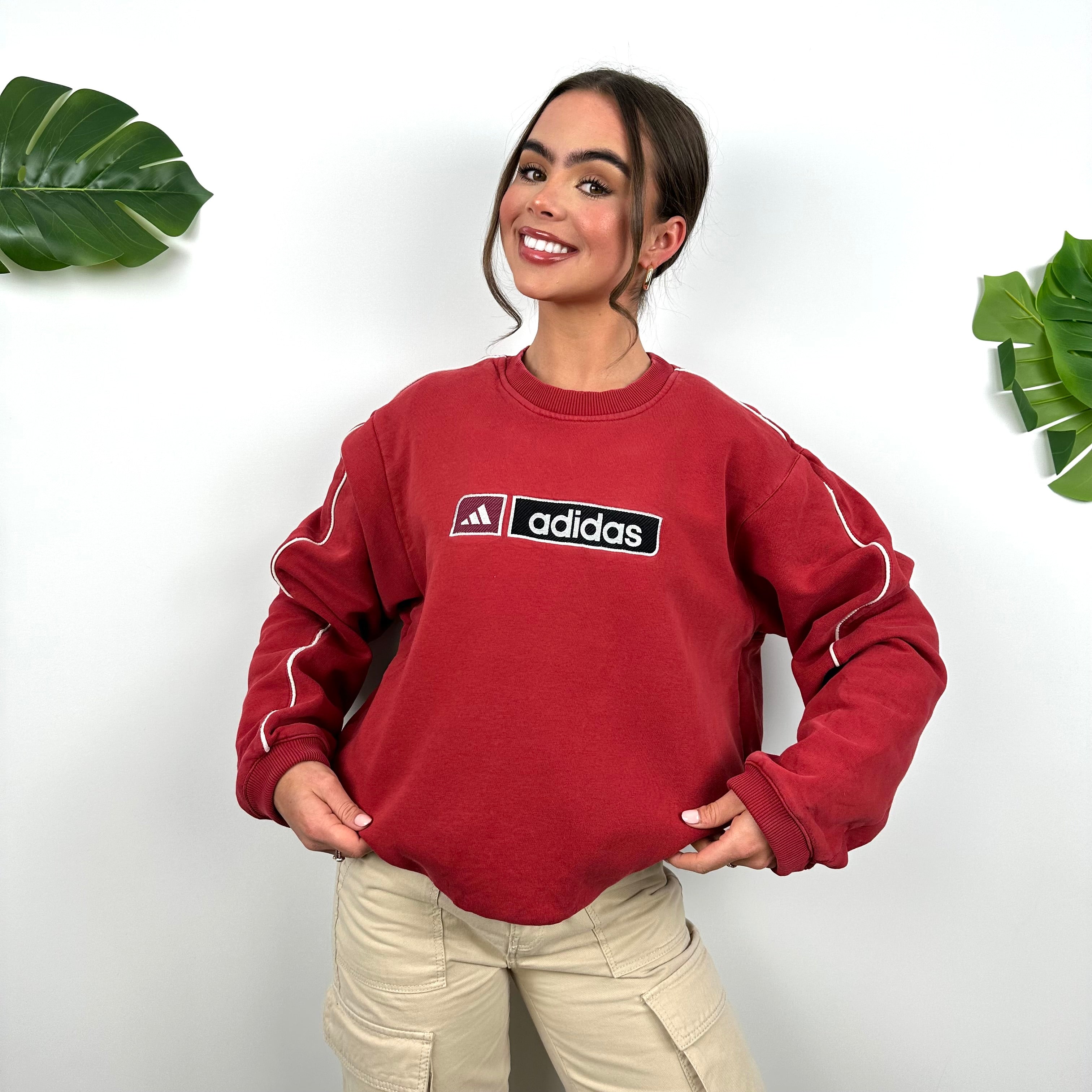 Adidas Red Embroidered Spell Out Sweatshirt (M)