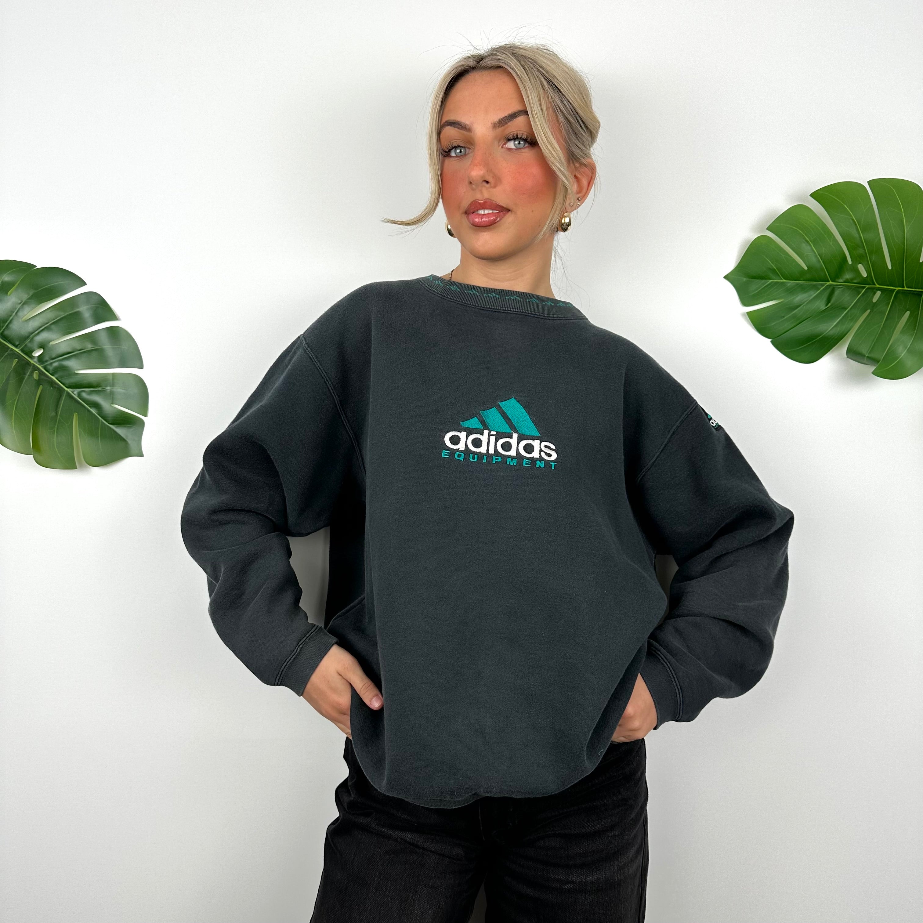 Adidas Equipment Black Embroidered Spell Out Sweatshirt (M)