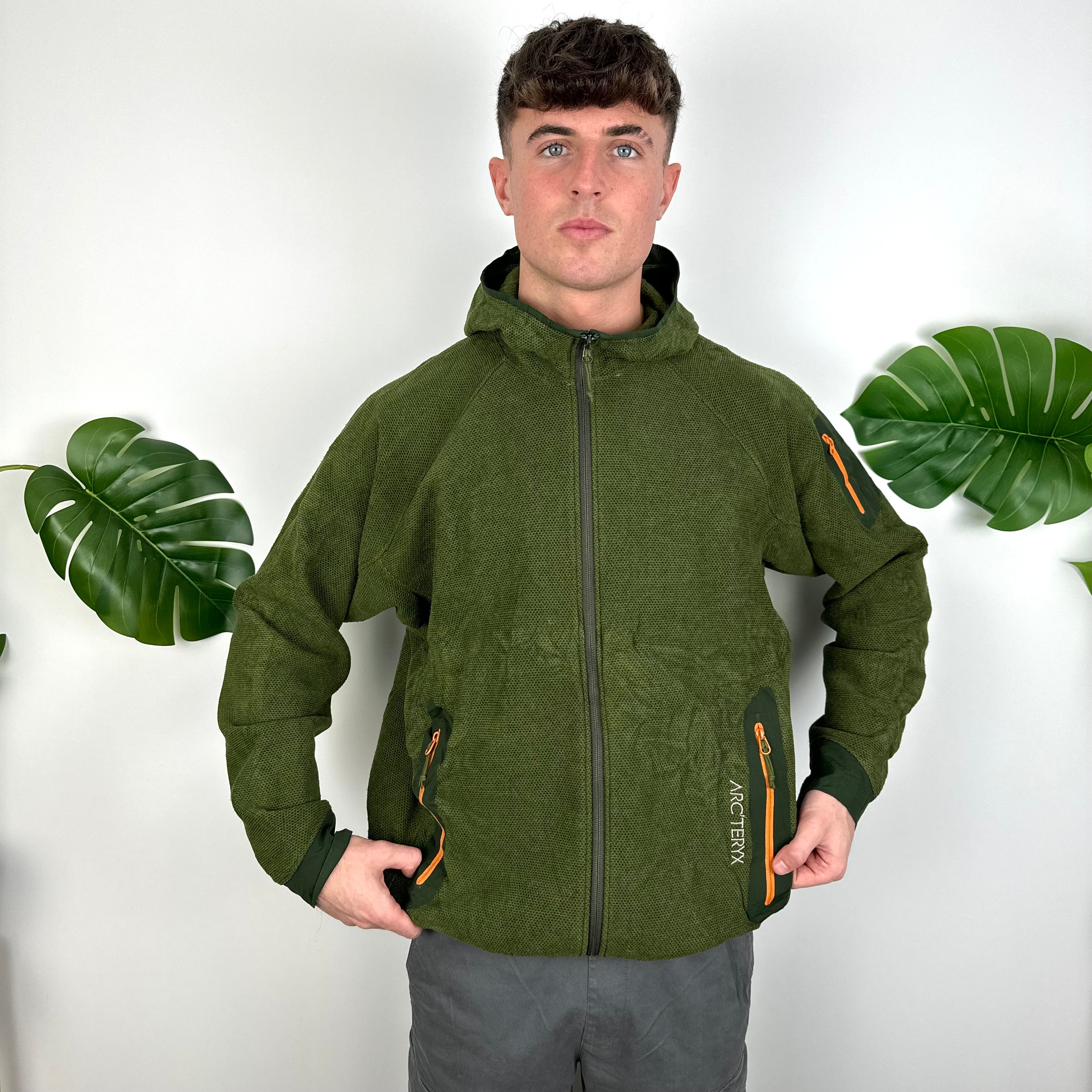 Arcteryx Green Embroidered Spell Out Fleece Zip Up Jacket (L)