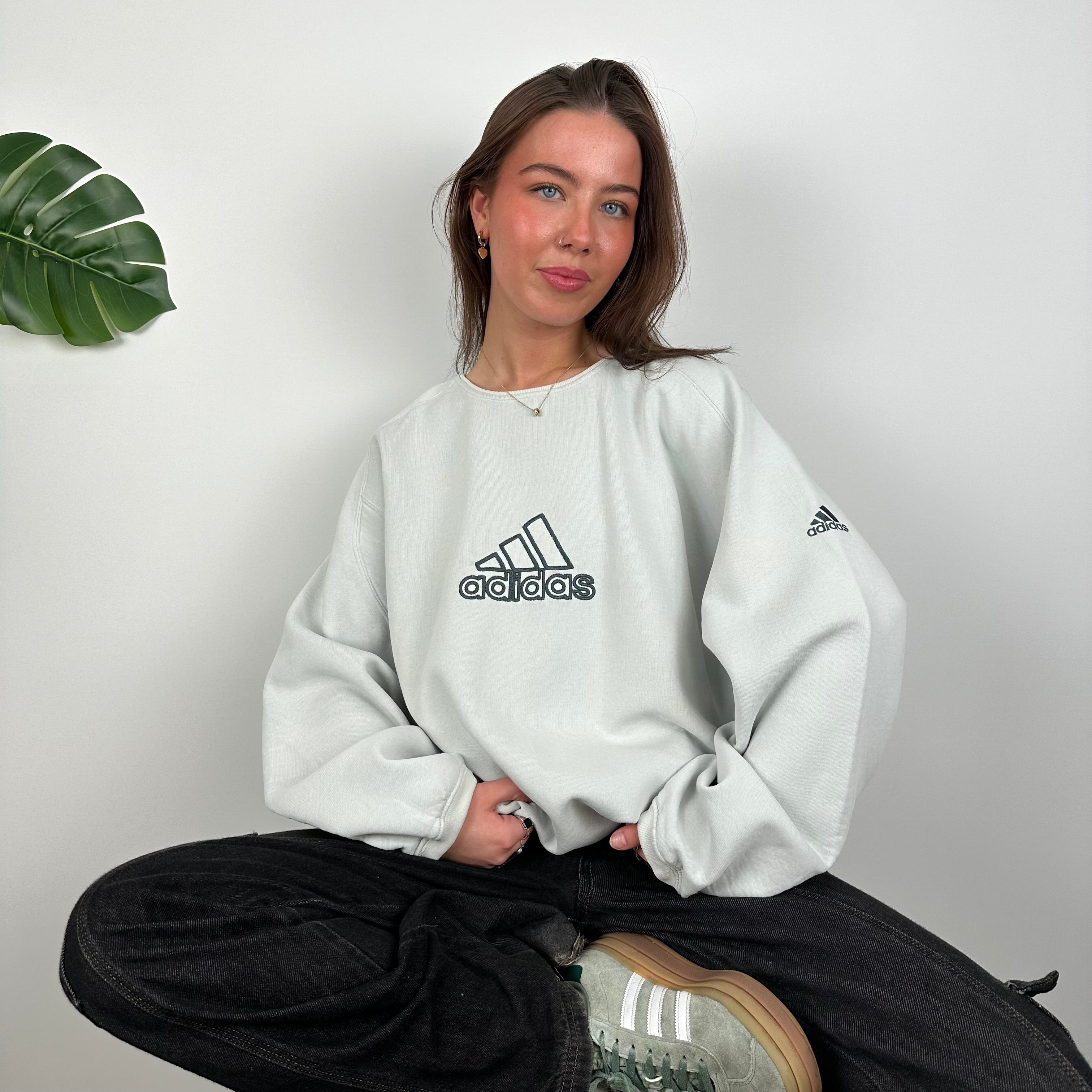 Adidas Grey Embroidered Spell Out Sweatshirt (XL)