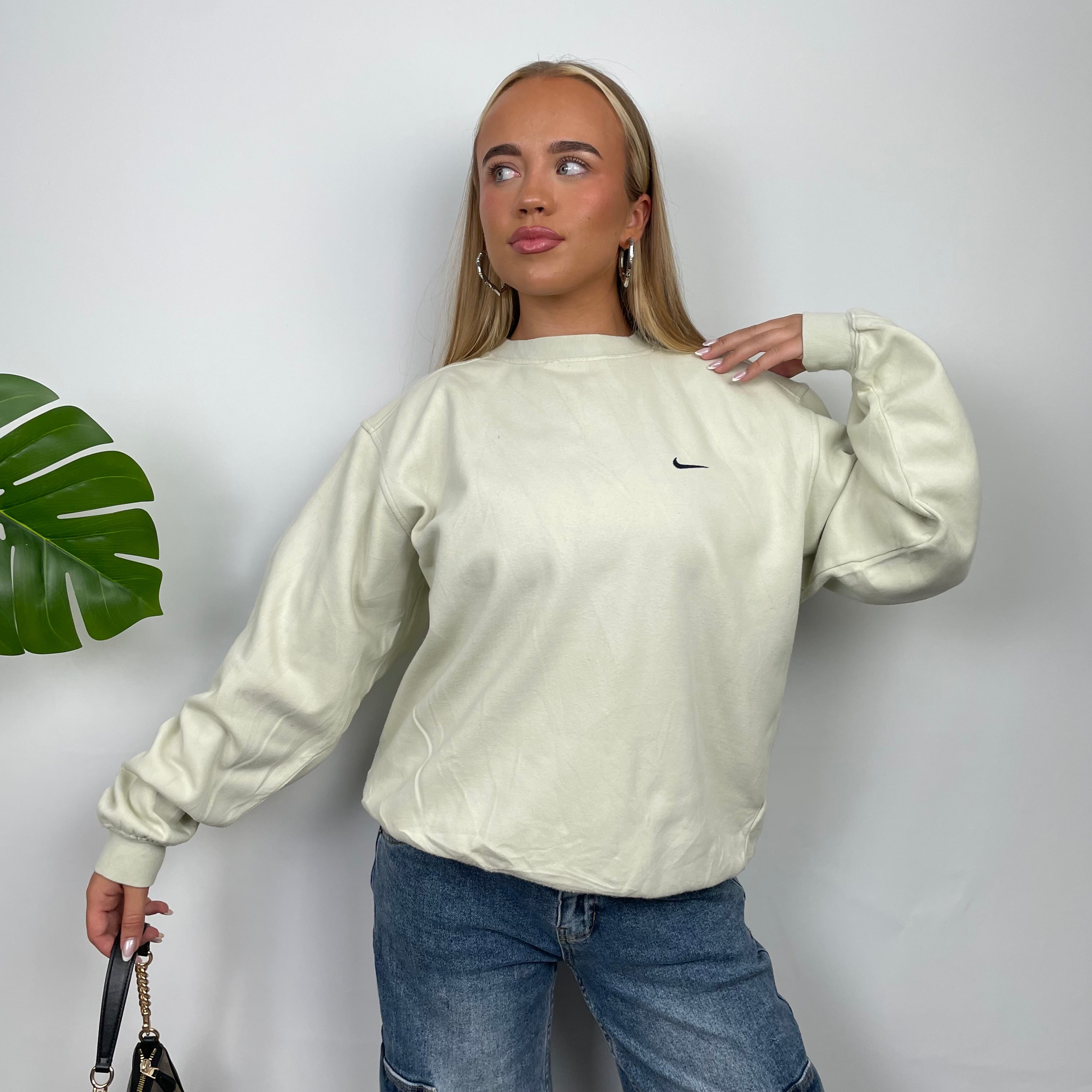 Nike Cream Embroidered Swoosh Sweatshirt (XL)