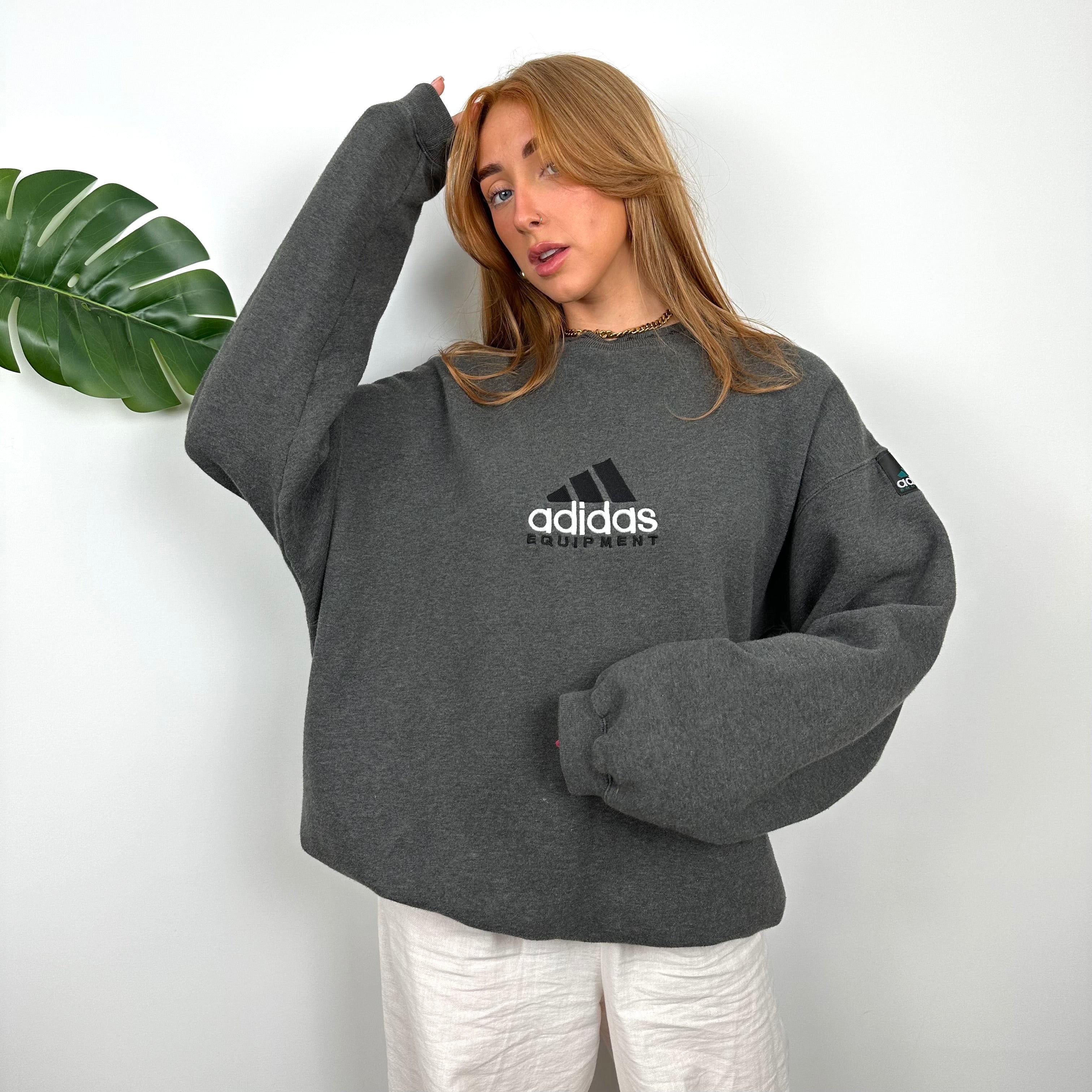 Adidas Equipment RARE Grey Embroidered Spell Out Sweatshirt (M)