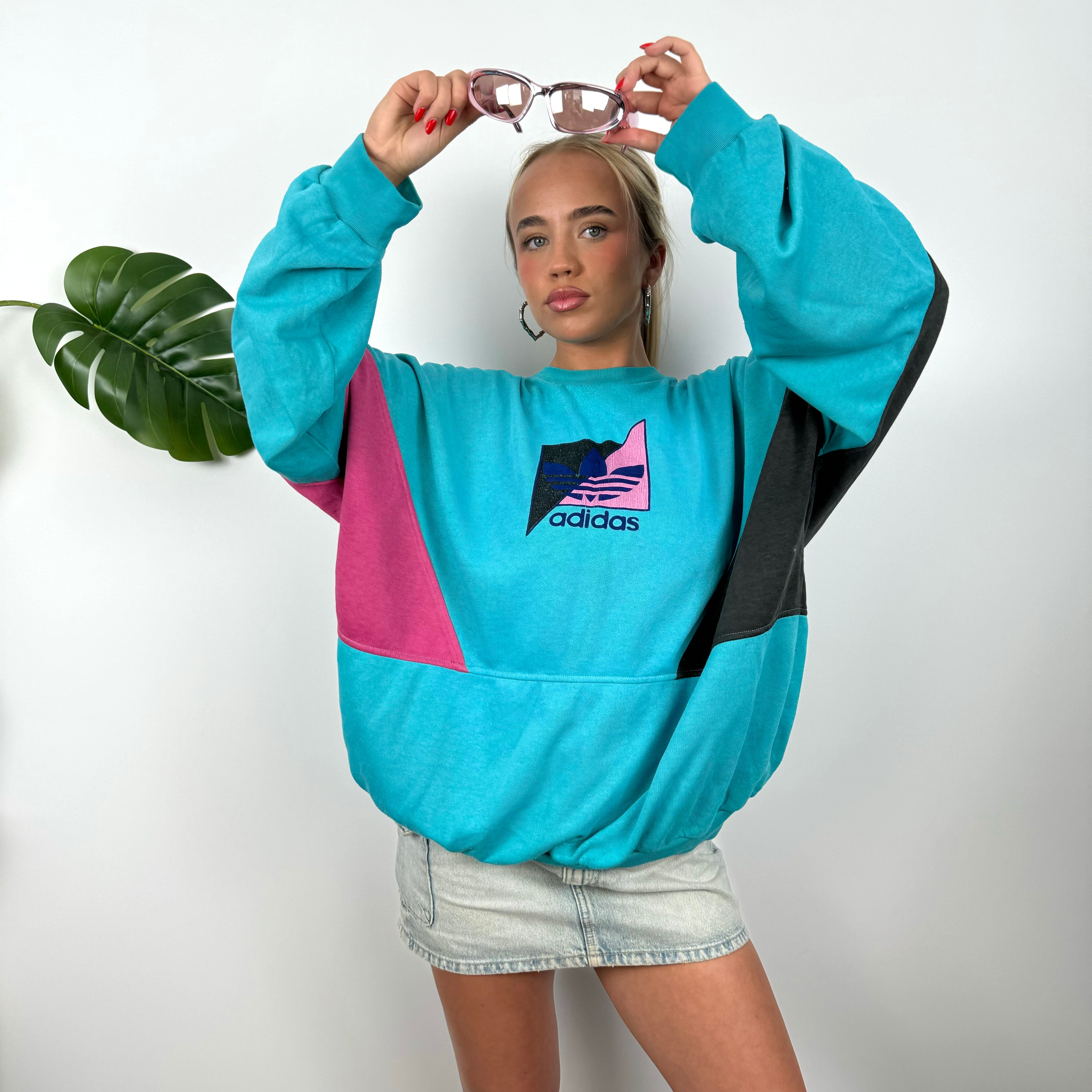 Adidas RARE Turquoise Colour Block Spell Out Sweatshirt (L)