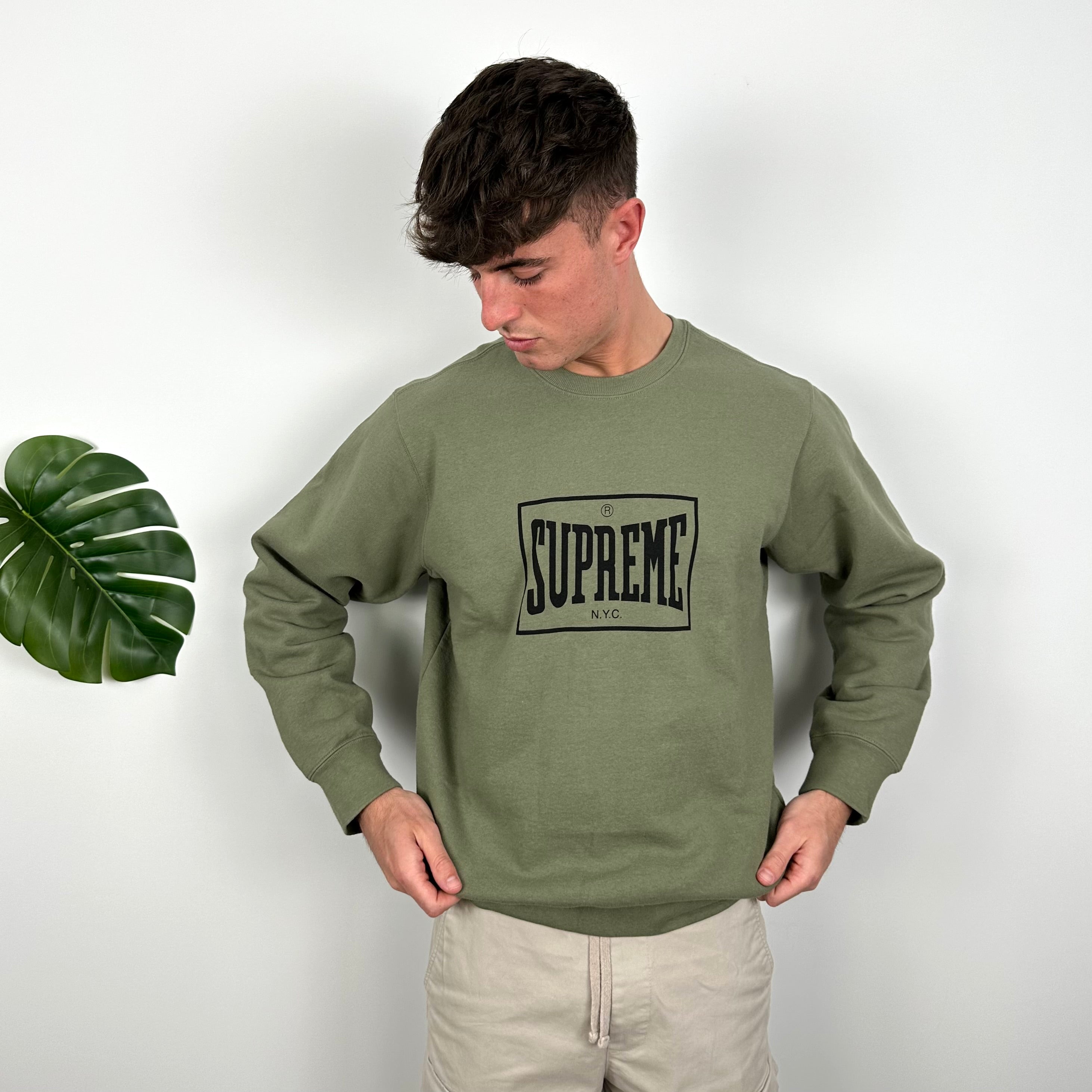 Supreme Black Spell Out Khaki Sweatshirt (M)