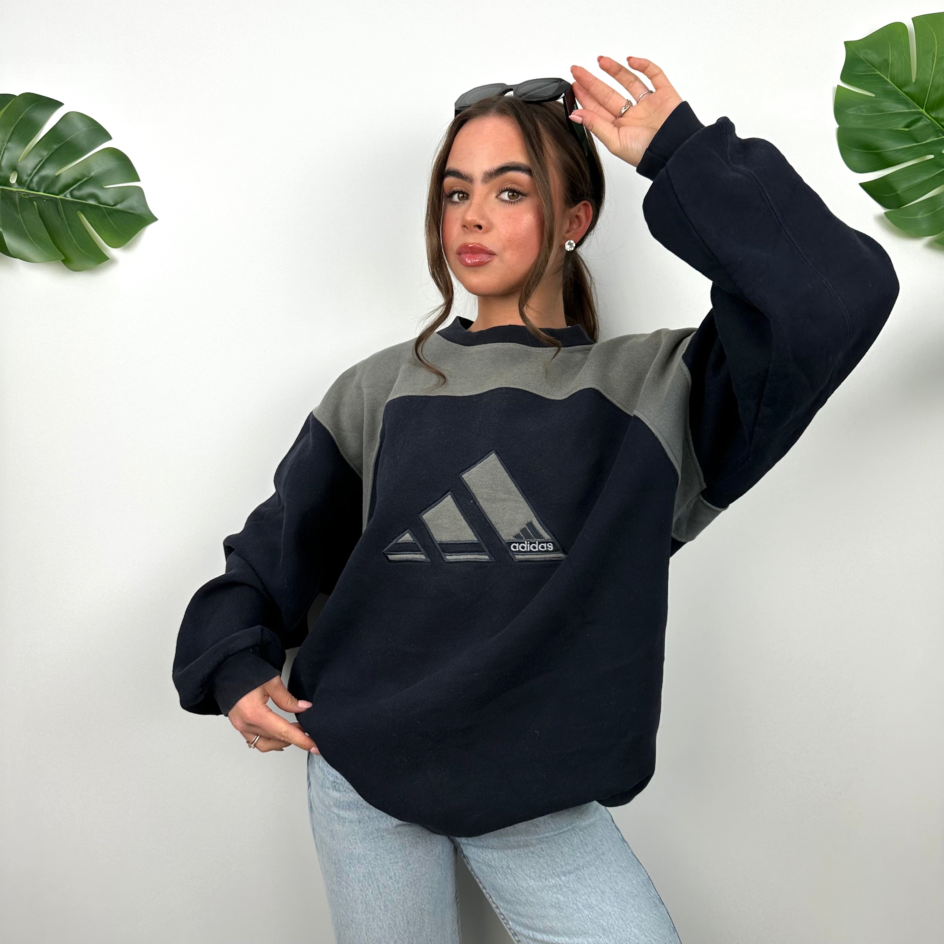 Adidas Navy Embroidered Spell Out Logo Sweatshirt (L)