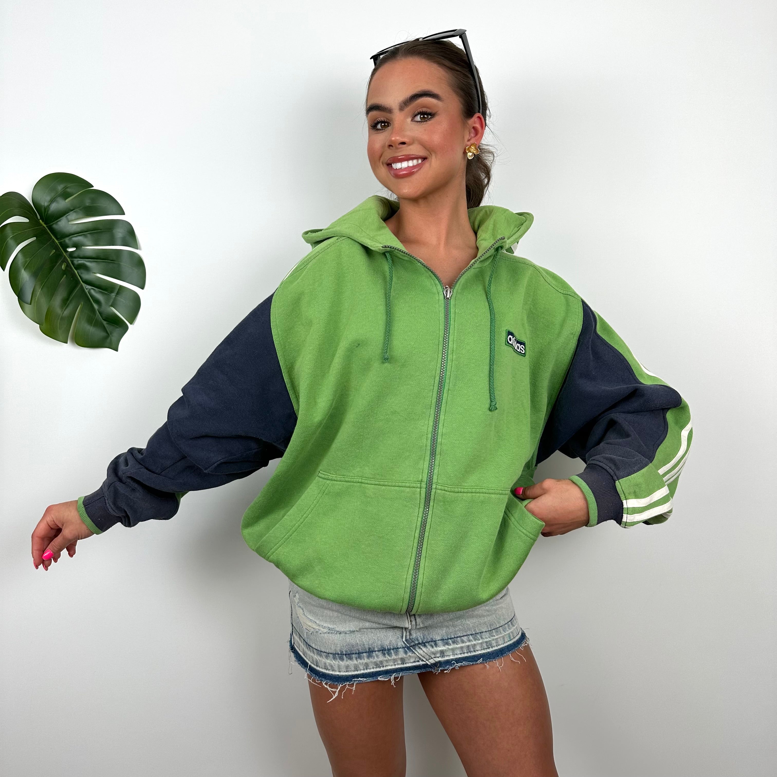 Adidas Green Embroidered Spell Out Zip Up Hoodie Jacket (L)