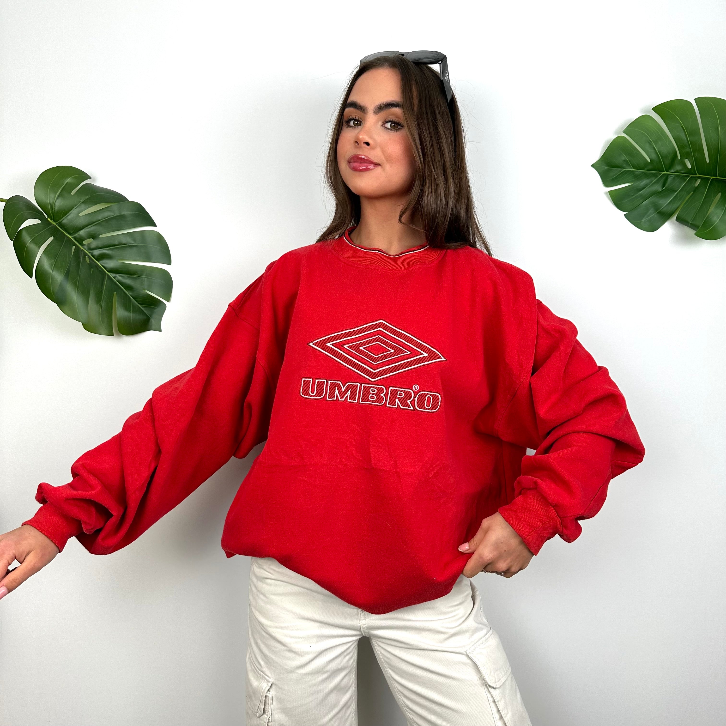 Umbro Red Embroidered Spell Out Sweatshirt (L)