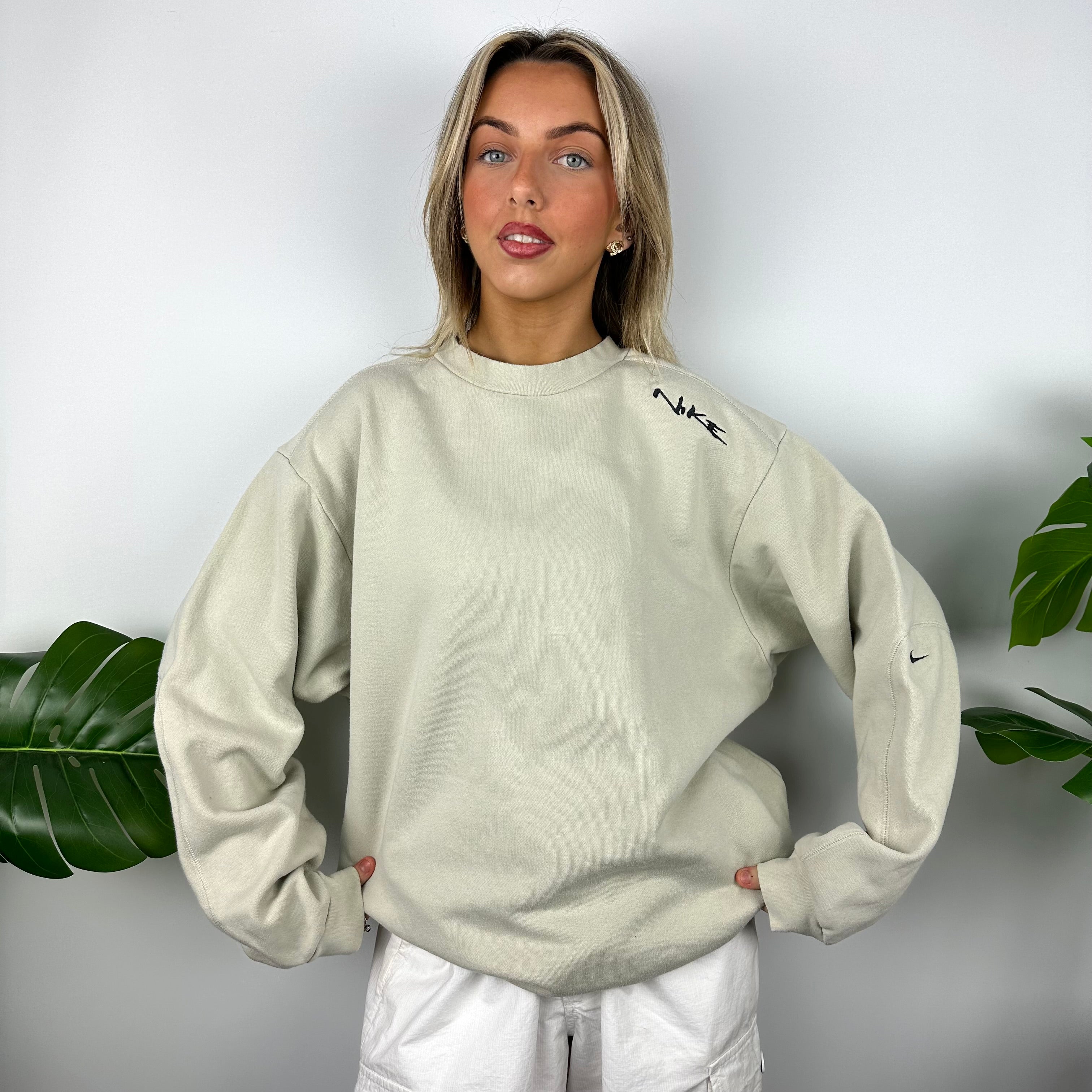Nike Cream Embroidered Spell Out Sweatshirt (L)