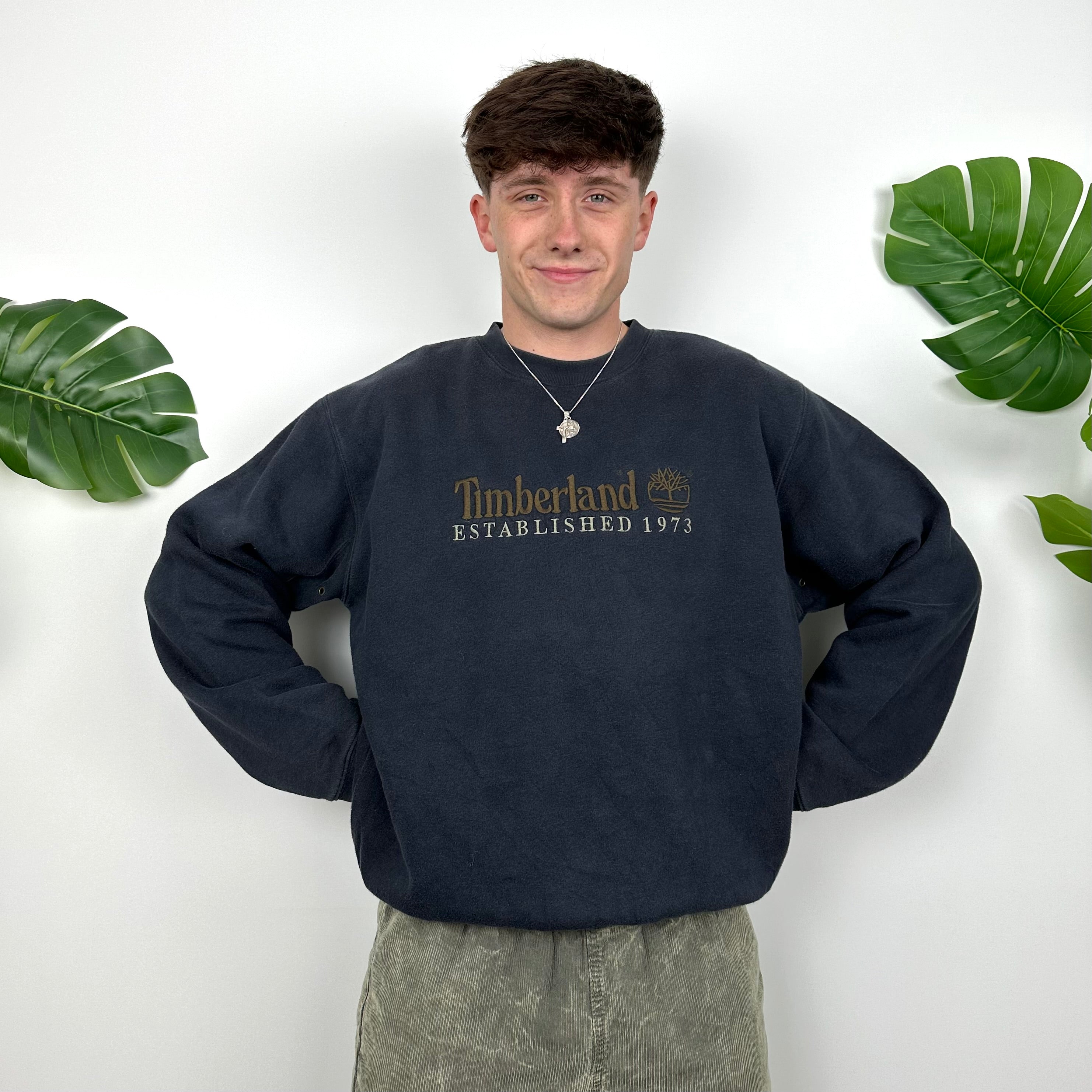 Timberland Navy Embroidered Spell Out Sweatshirt (M)