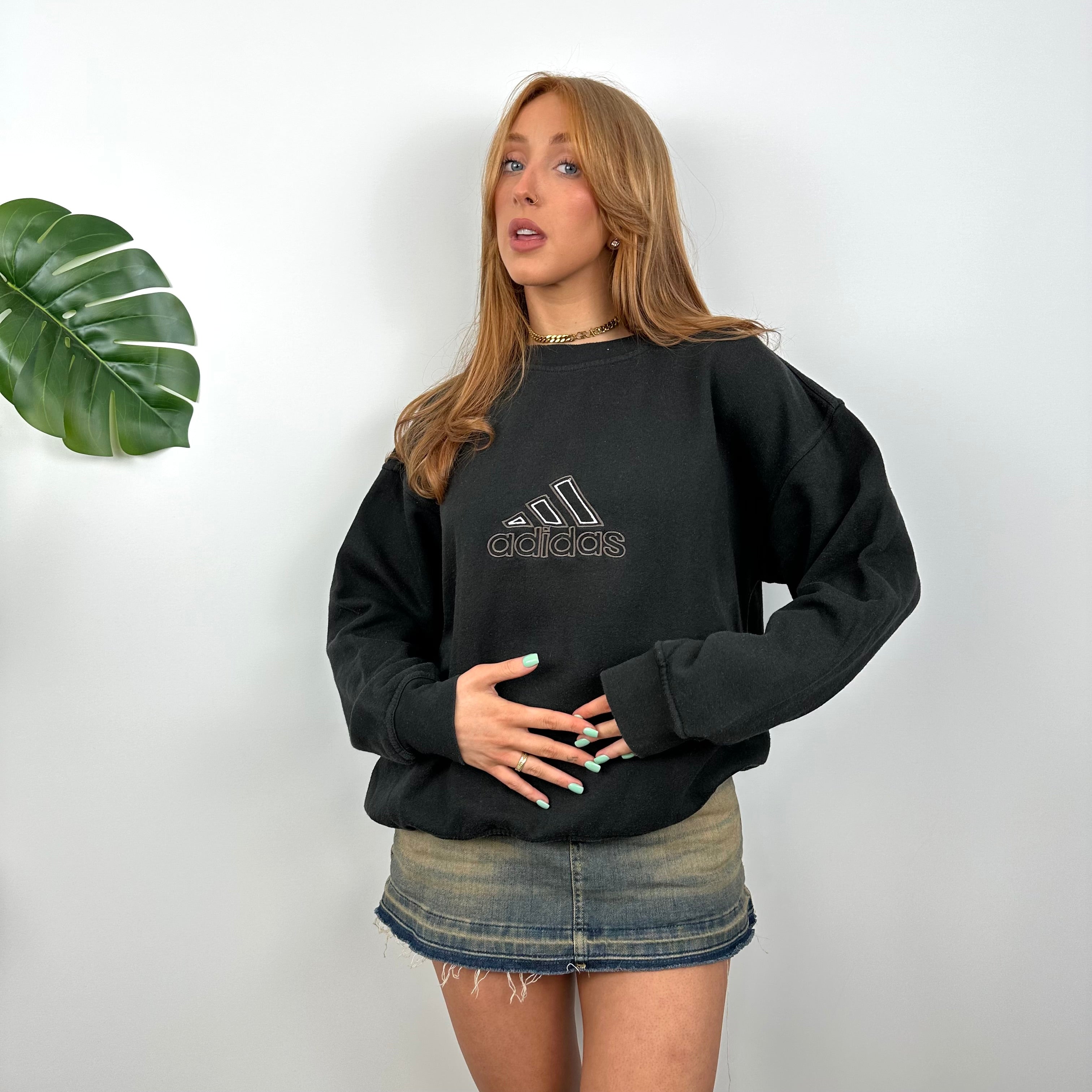 Adidas RARE Black Embroidered Spell Out Sweatshirt (S)