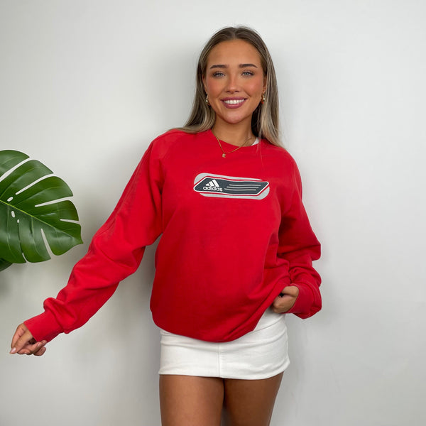 Adidas Red Embroidered Spell Out Sweatshirt (M)