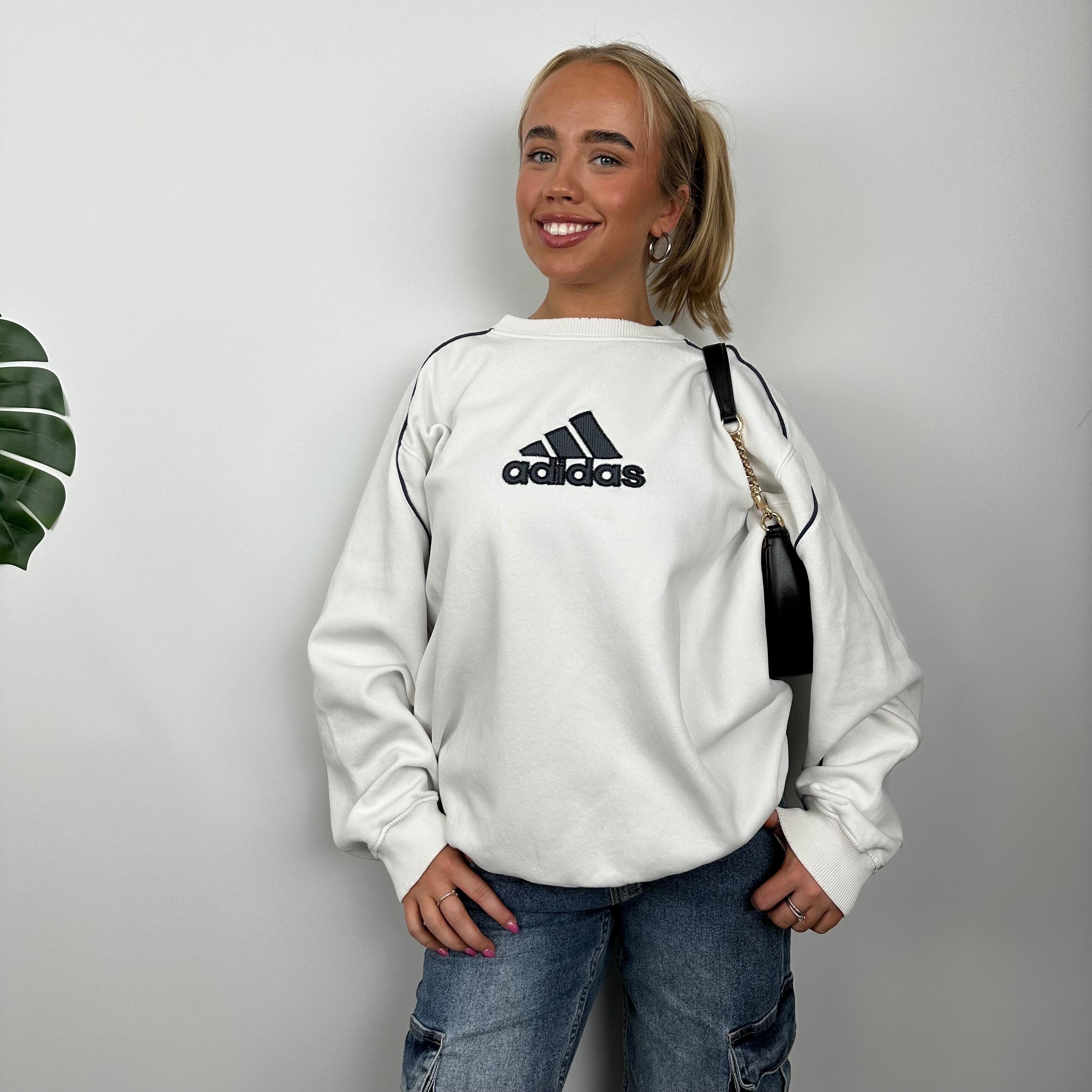 Adidas White Embroidered Spell Out Sweatshirt (L)