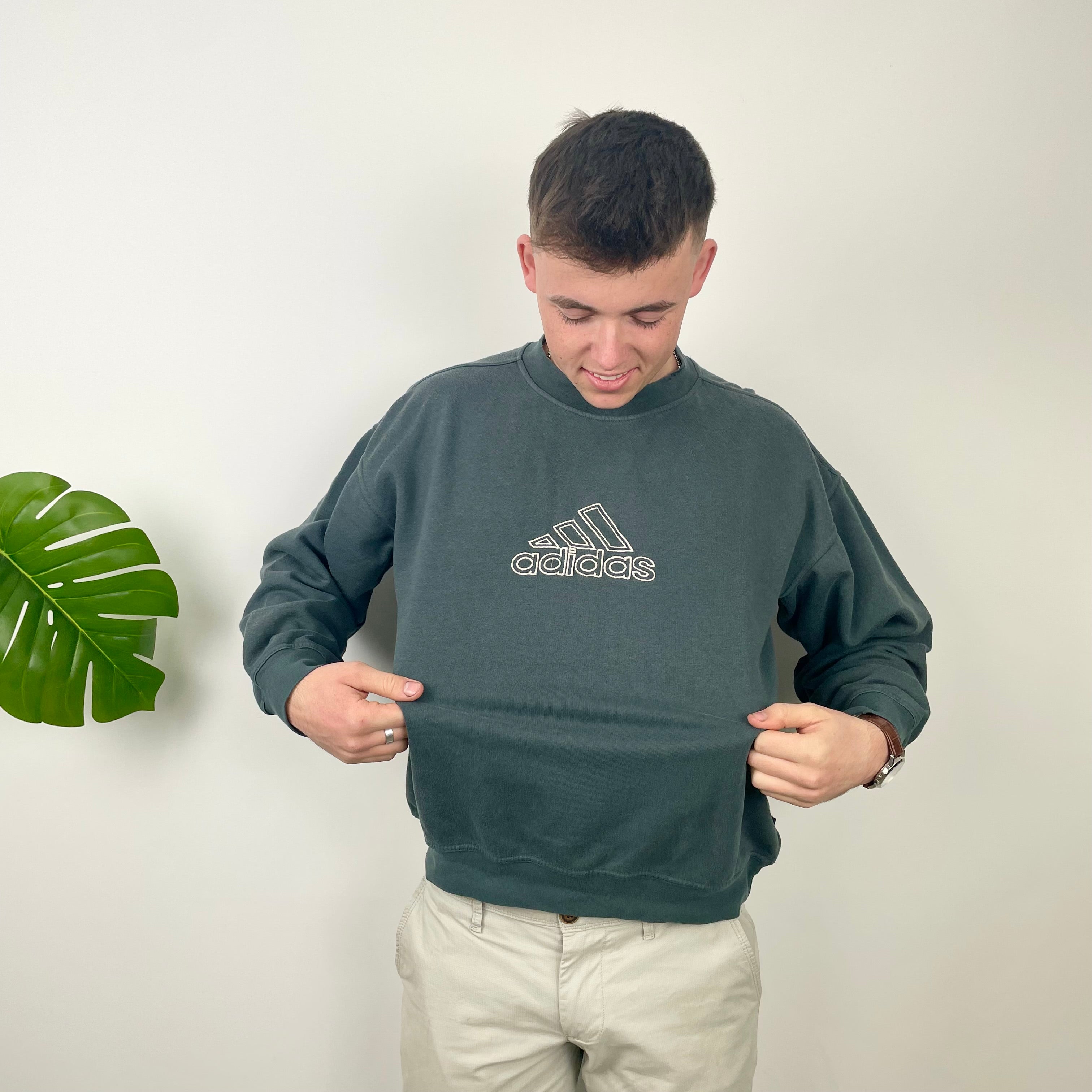 Adidas Grey Embroidered Spell Out Sweatshirt (M)