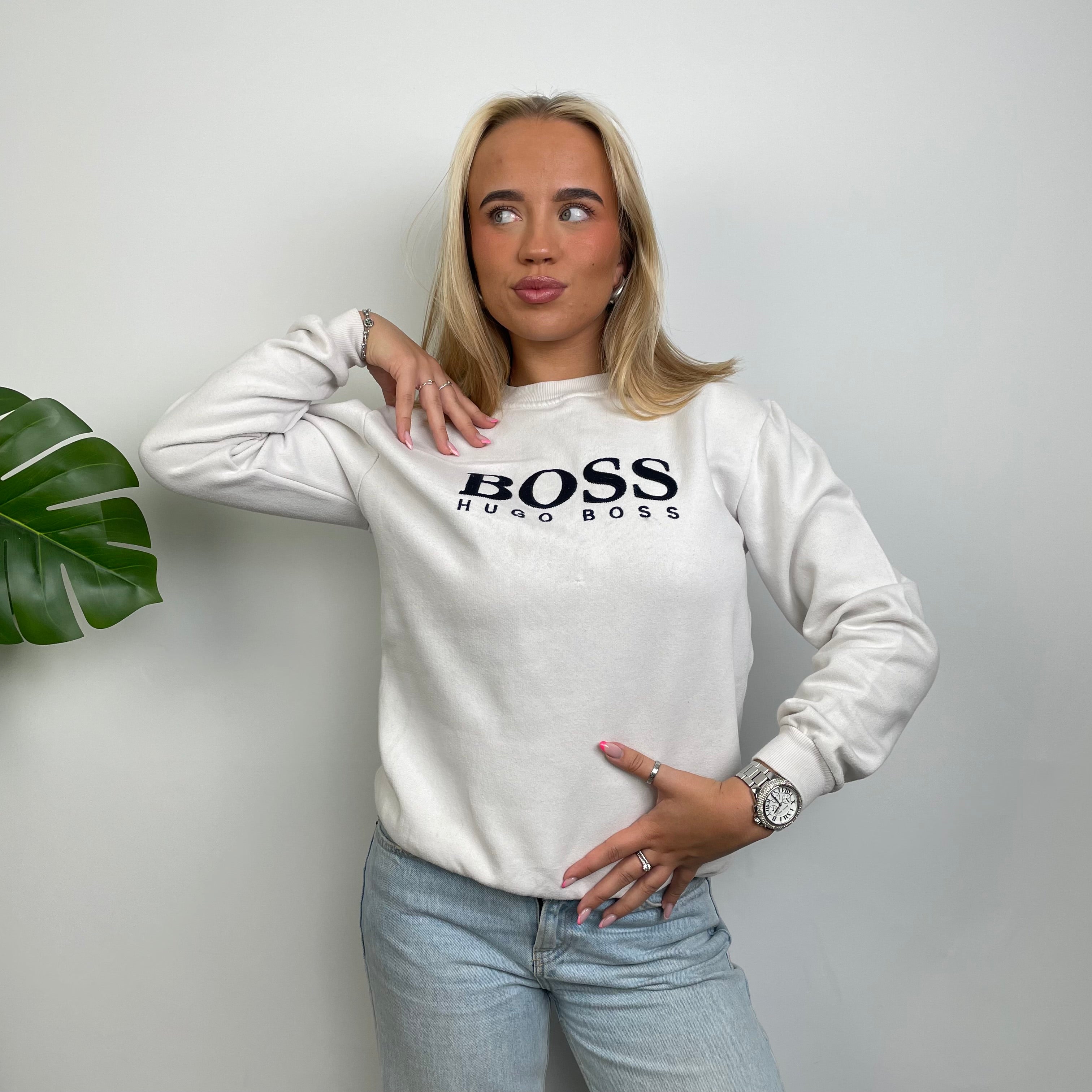 Hugo Boss White Embroidered Spell Out Sweatshirt (S)