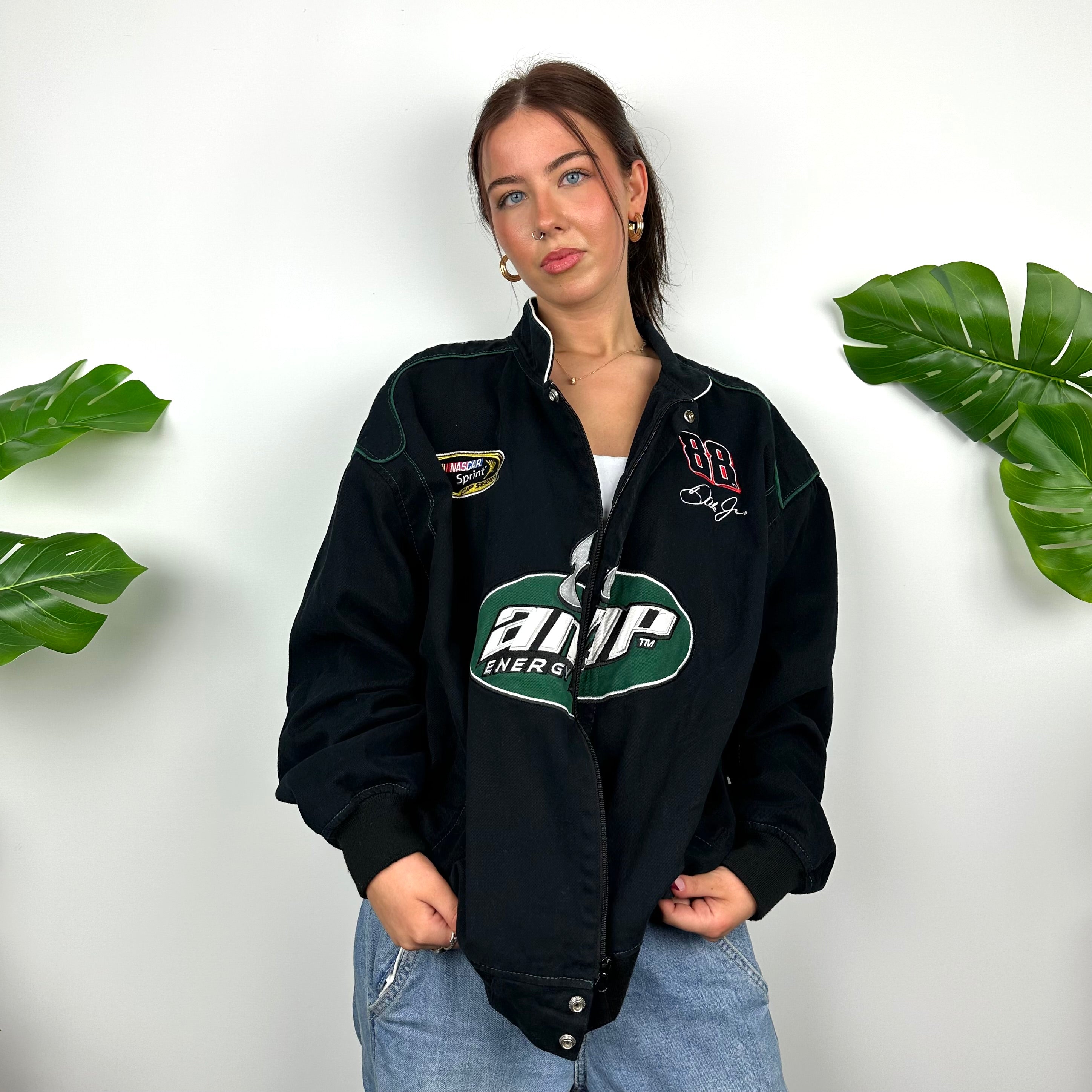 AMP Energy RARE Black NASCAR Racing Jacket as worn by Bella Hadid (L)