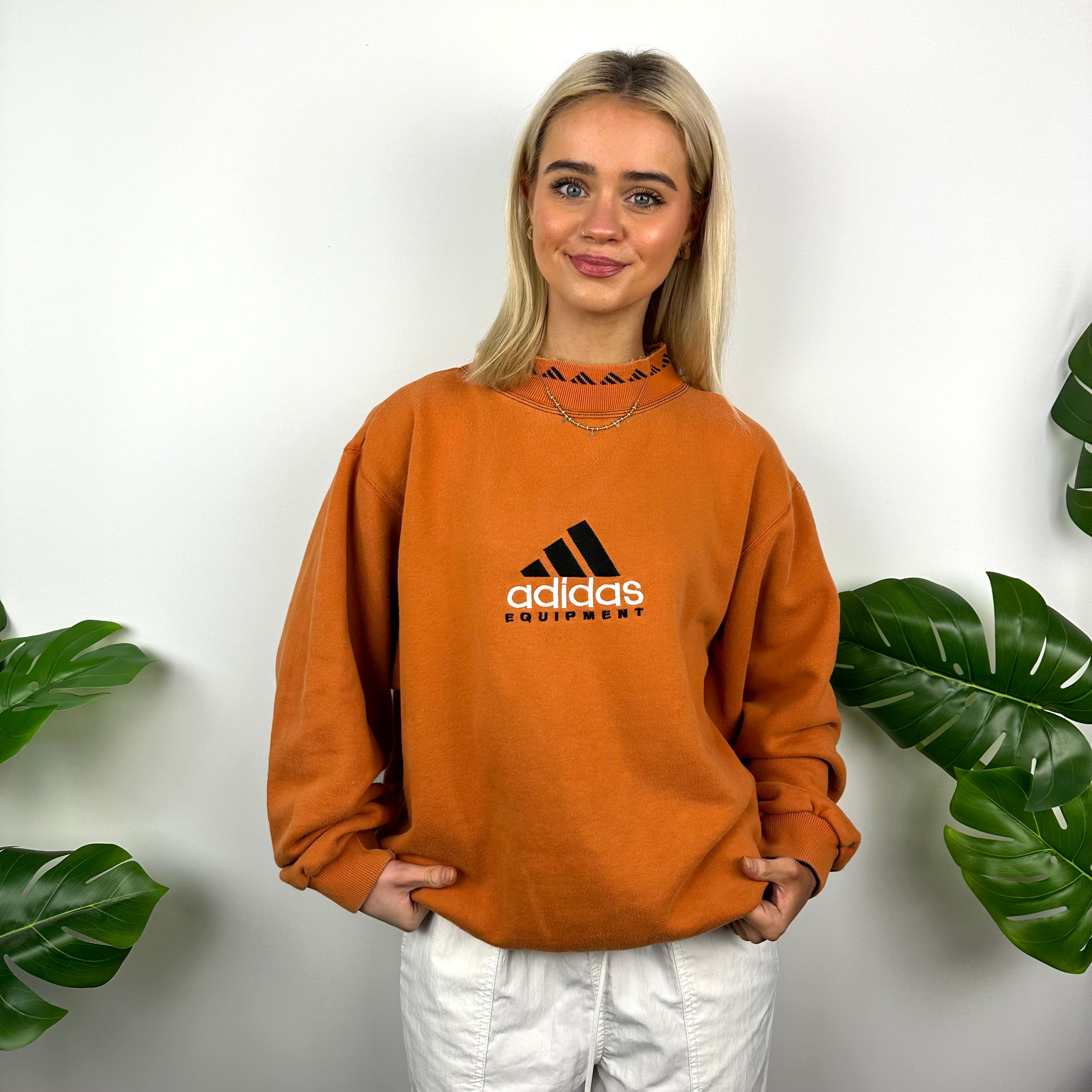 Adidas Equipment RARE Orange Embroidered Spell Out Sweatshirt (M)