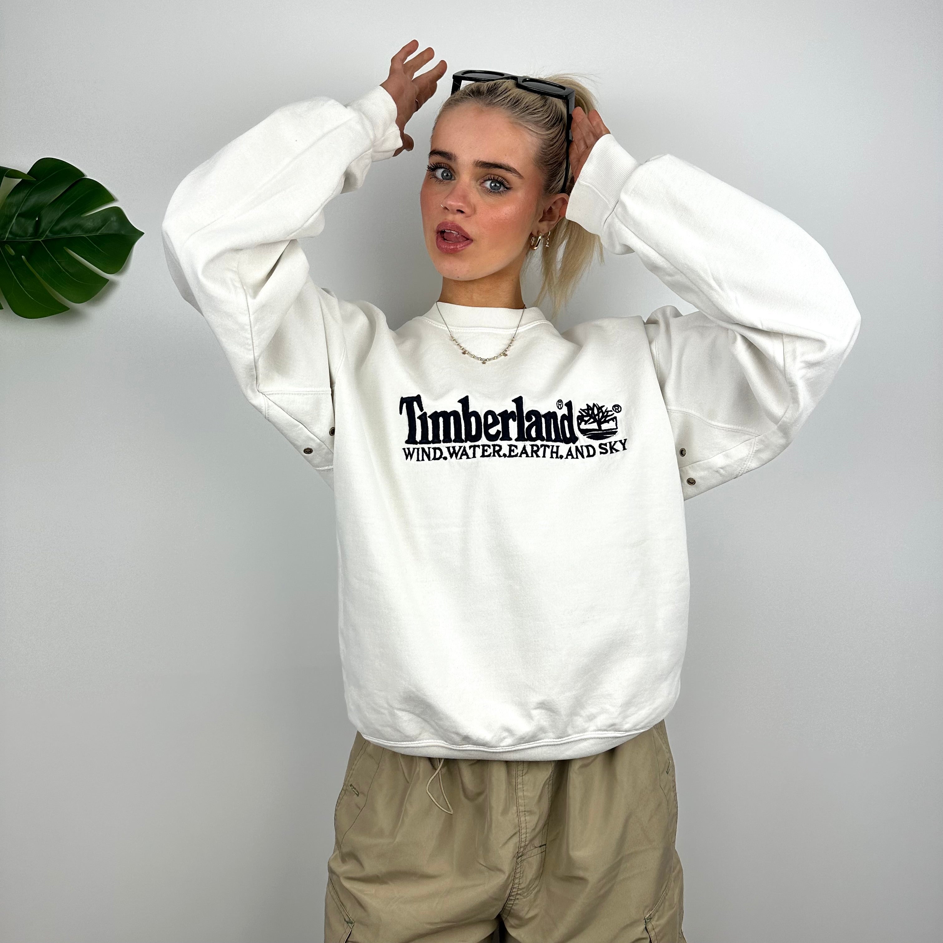 Timberland White Embroidered Spell Out Sweatshirt (M)