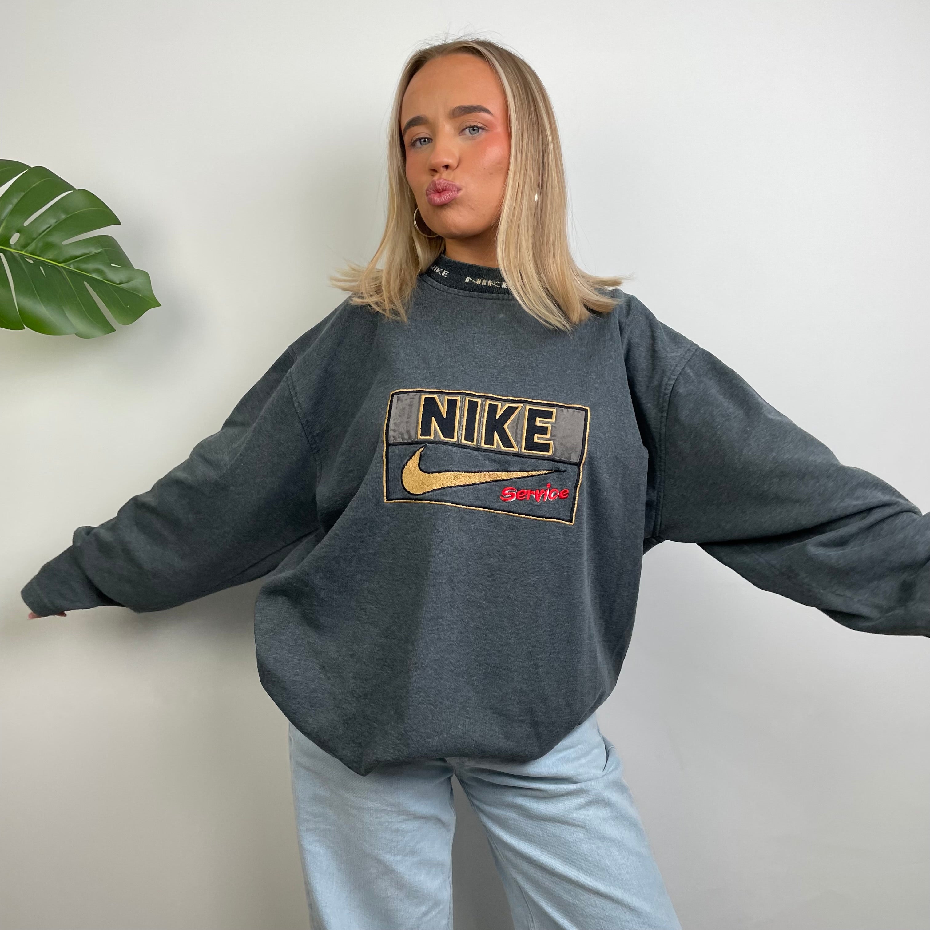 Nike Grey Embroidered Spell Out Sweatshirt (XL)