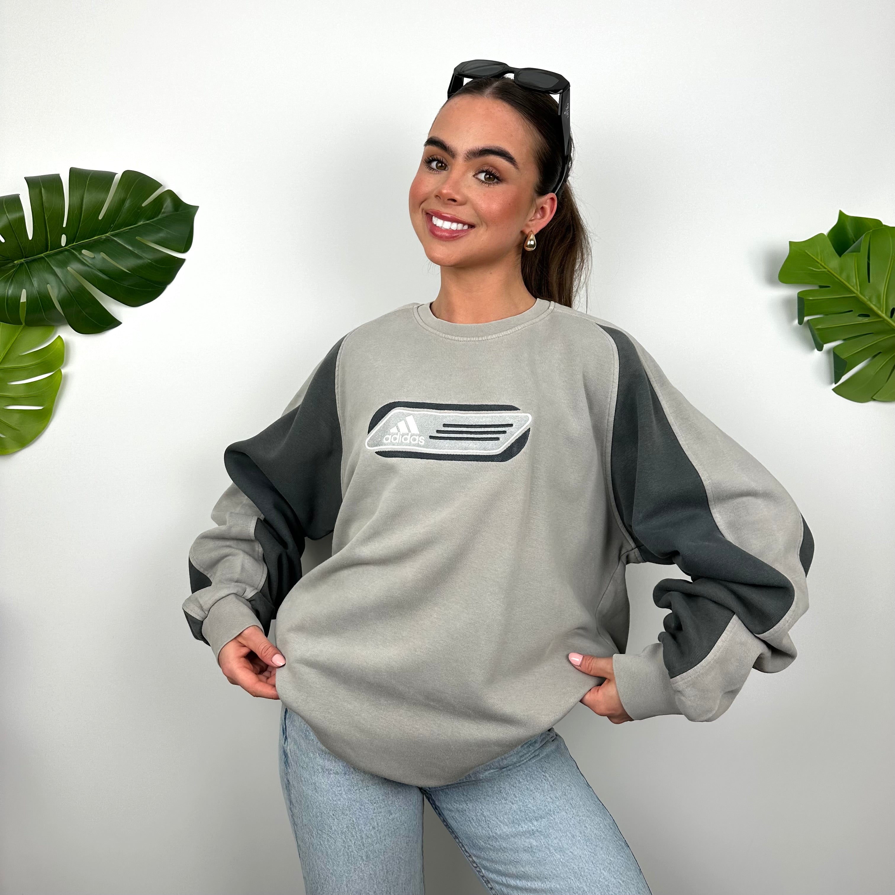 Adidas Grey Embroidered Spell Out Sweatshirt (L)