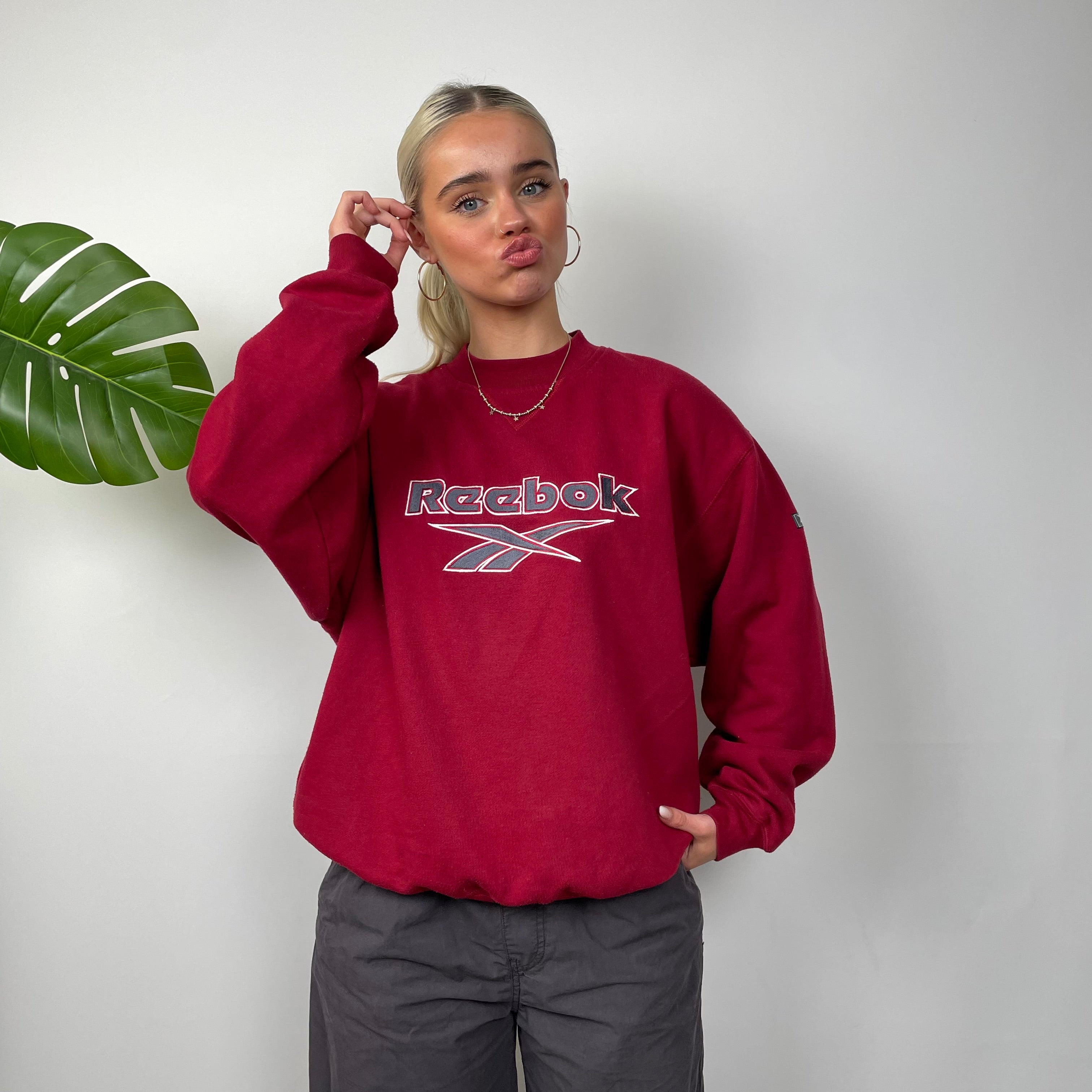 Reebok Red Embroidered Spell Out Sweatshirt (S)