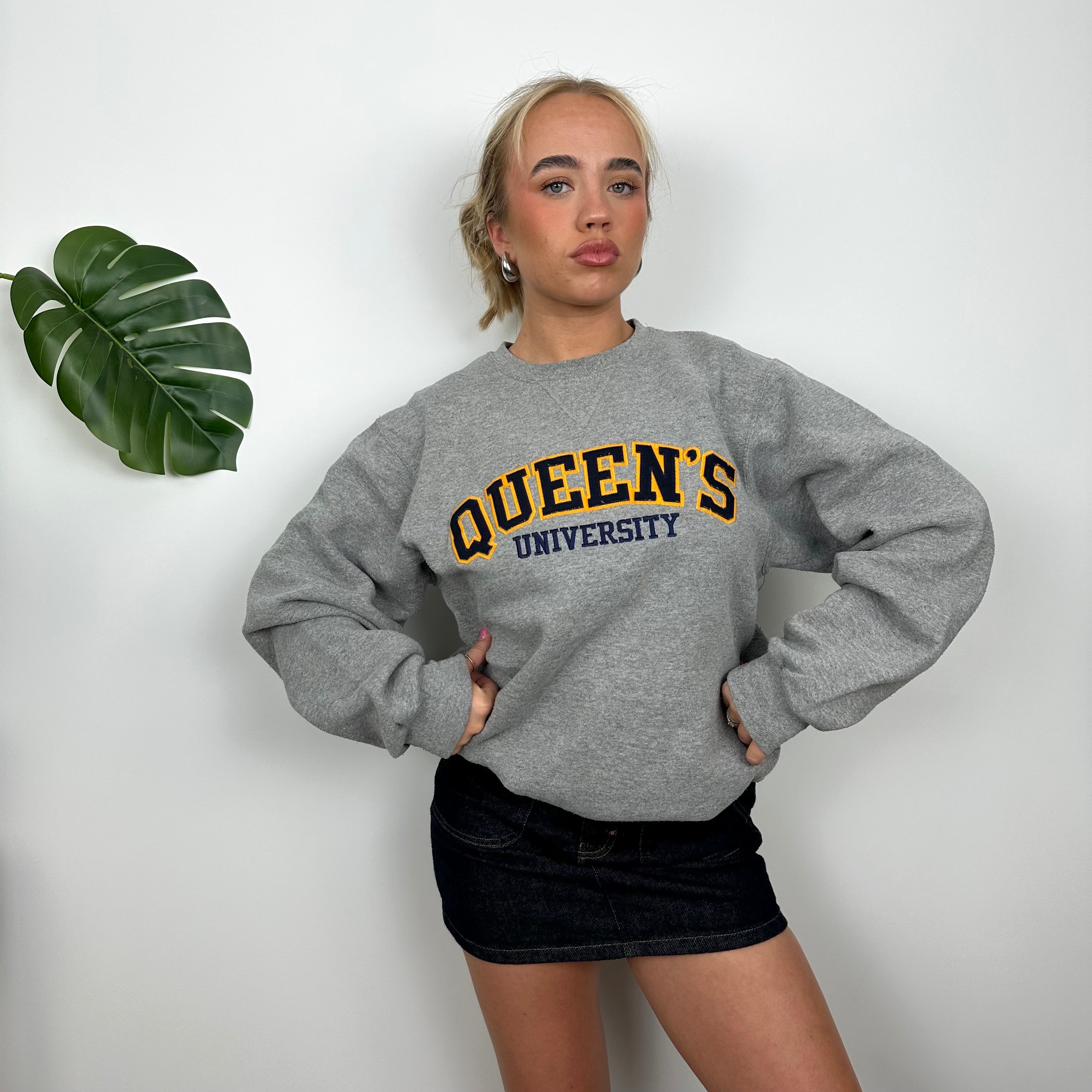 Queens University College Grey Embroidered Spell Out Sweatshirt (M)