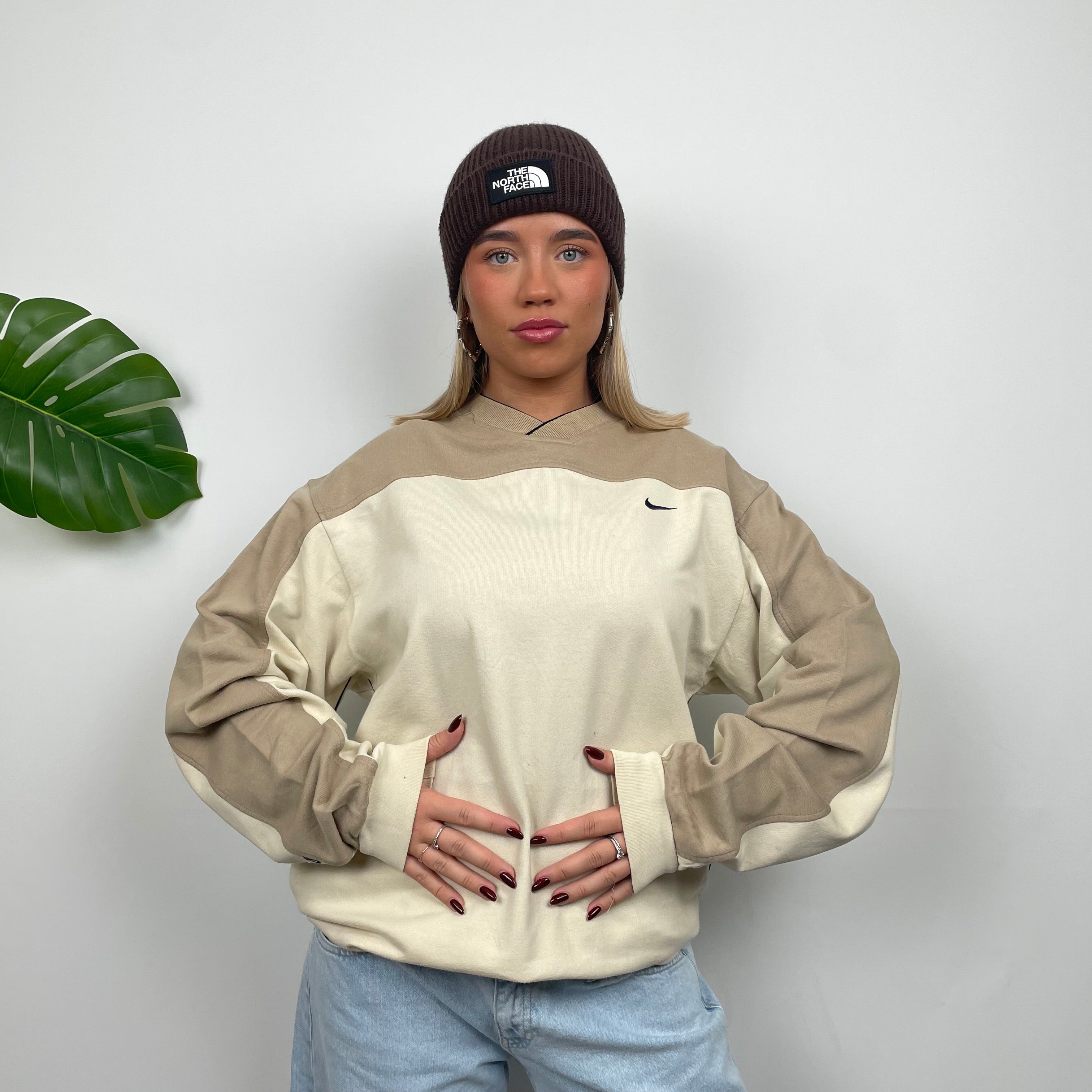 Nike Cream & Coffee Embroidered Swoosh Sweatshirt (L)