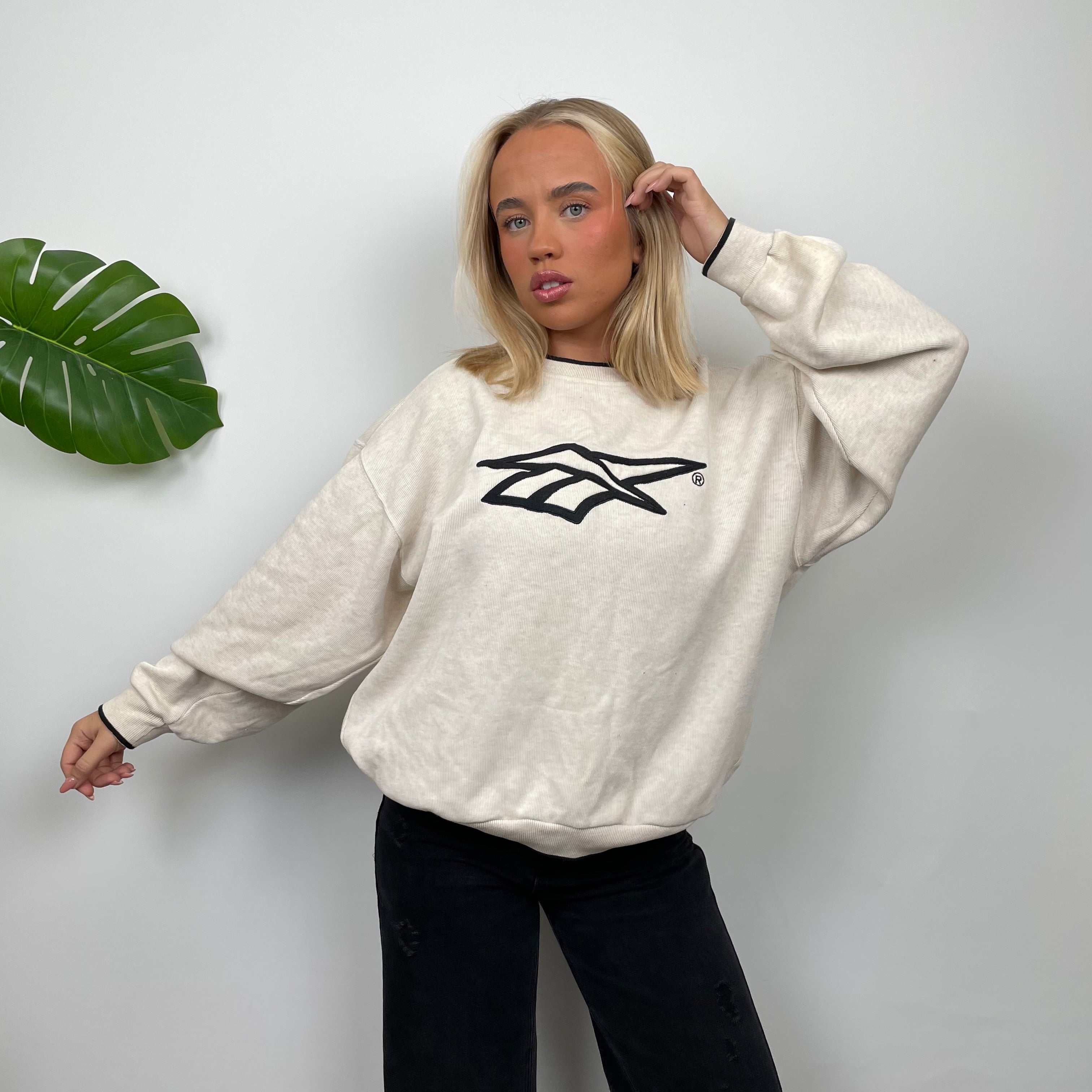 Reebok RARE Cream Embroidered Spell Out Sweatshirt (M)