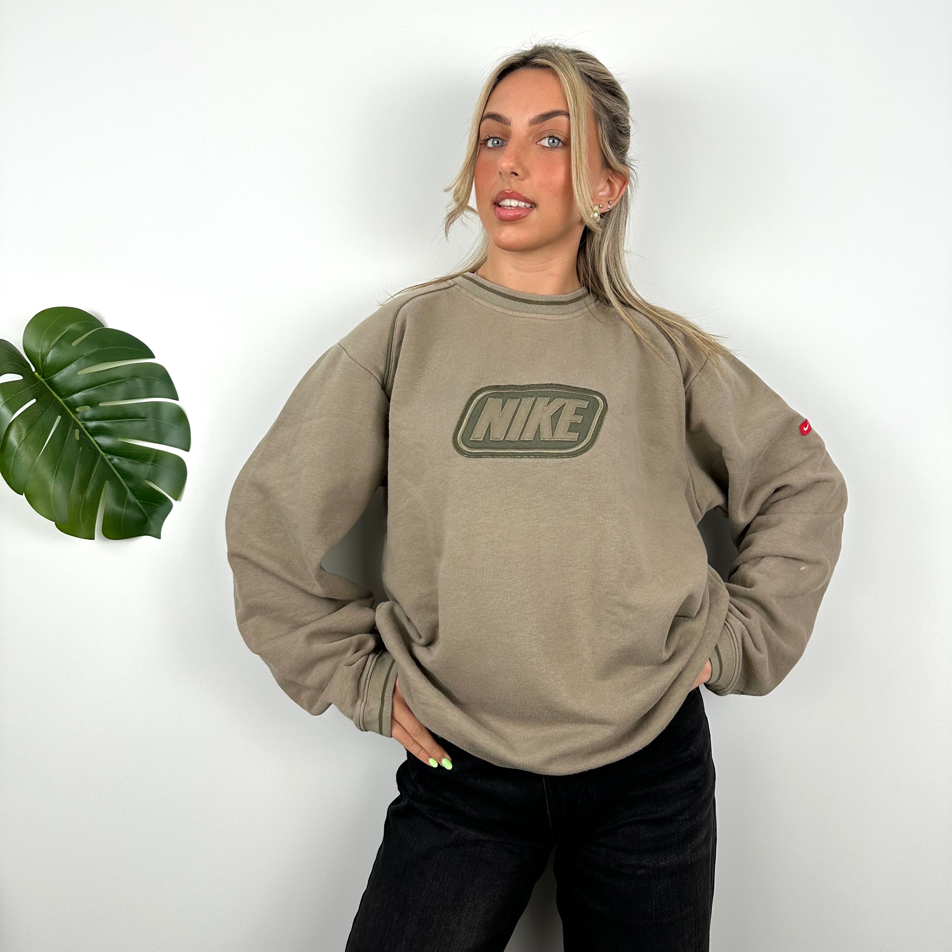 Nike Tan Brown Embroidered Spell Out Sweatshirt (M)