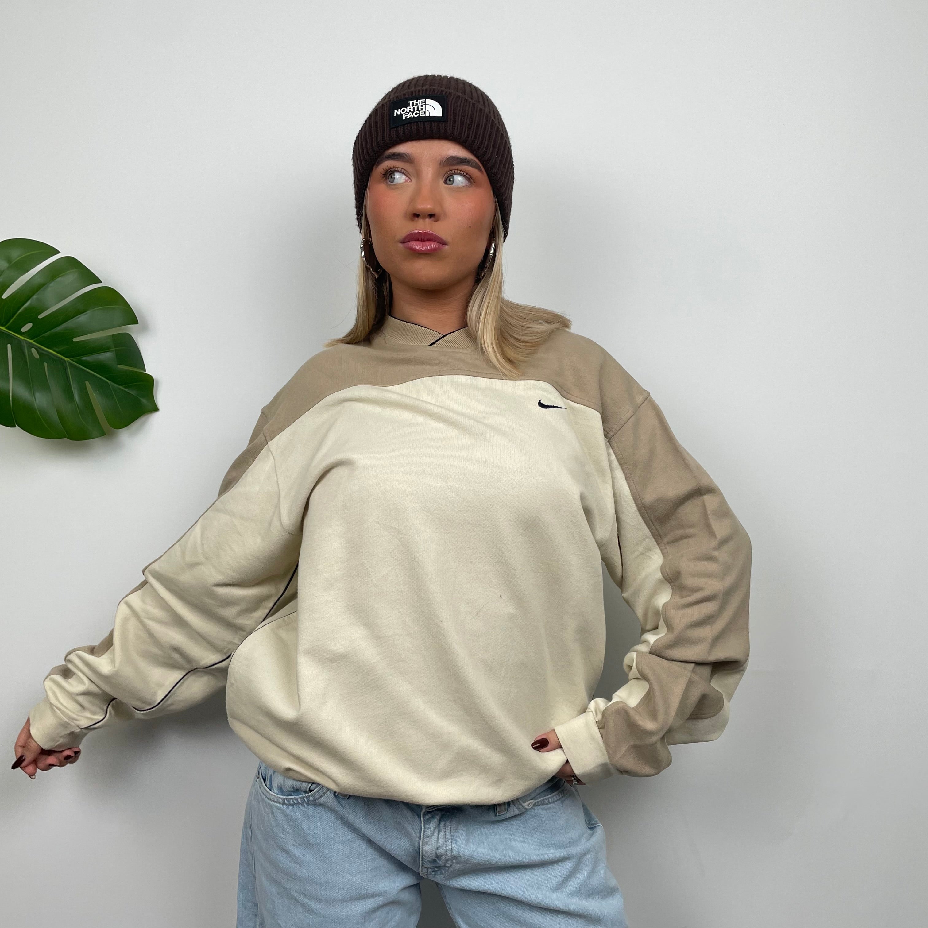 Nike Cream & Coffee Embroidered Swoosh Sweatshirt (L)