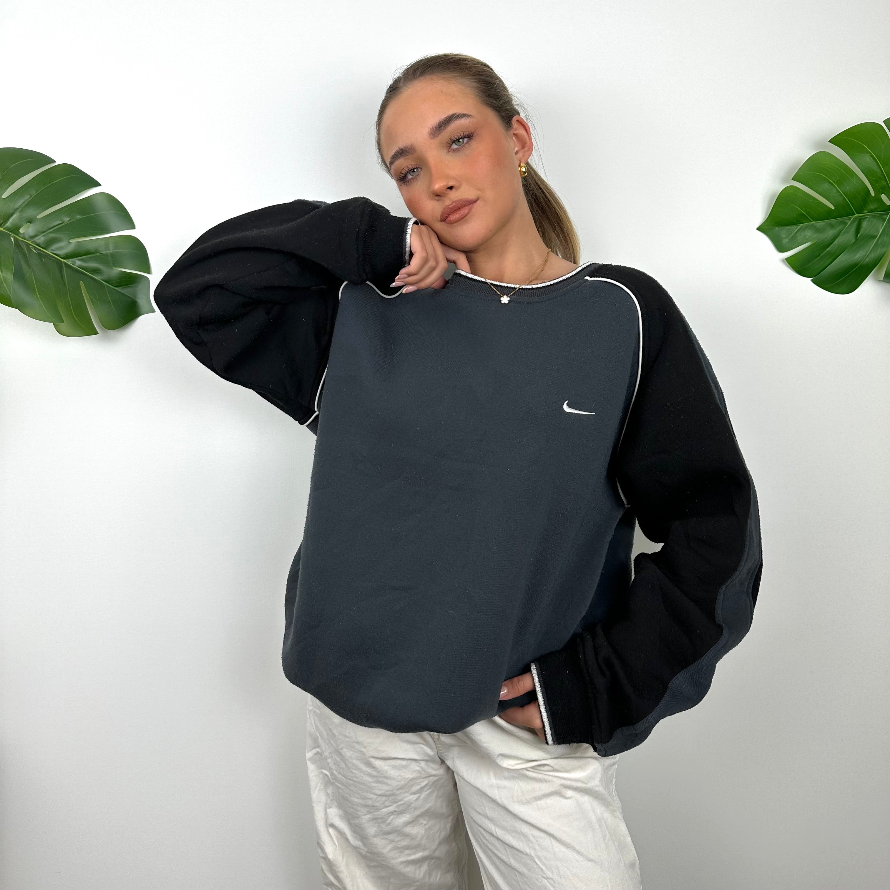 Nike Grey & Black Embroidered Swoosh Sweatshirt (XXL)