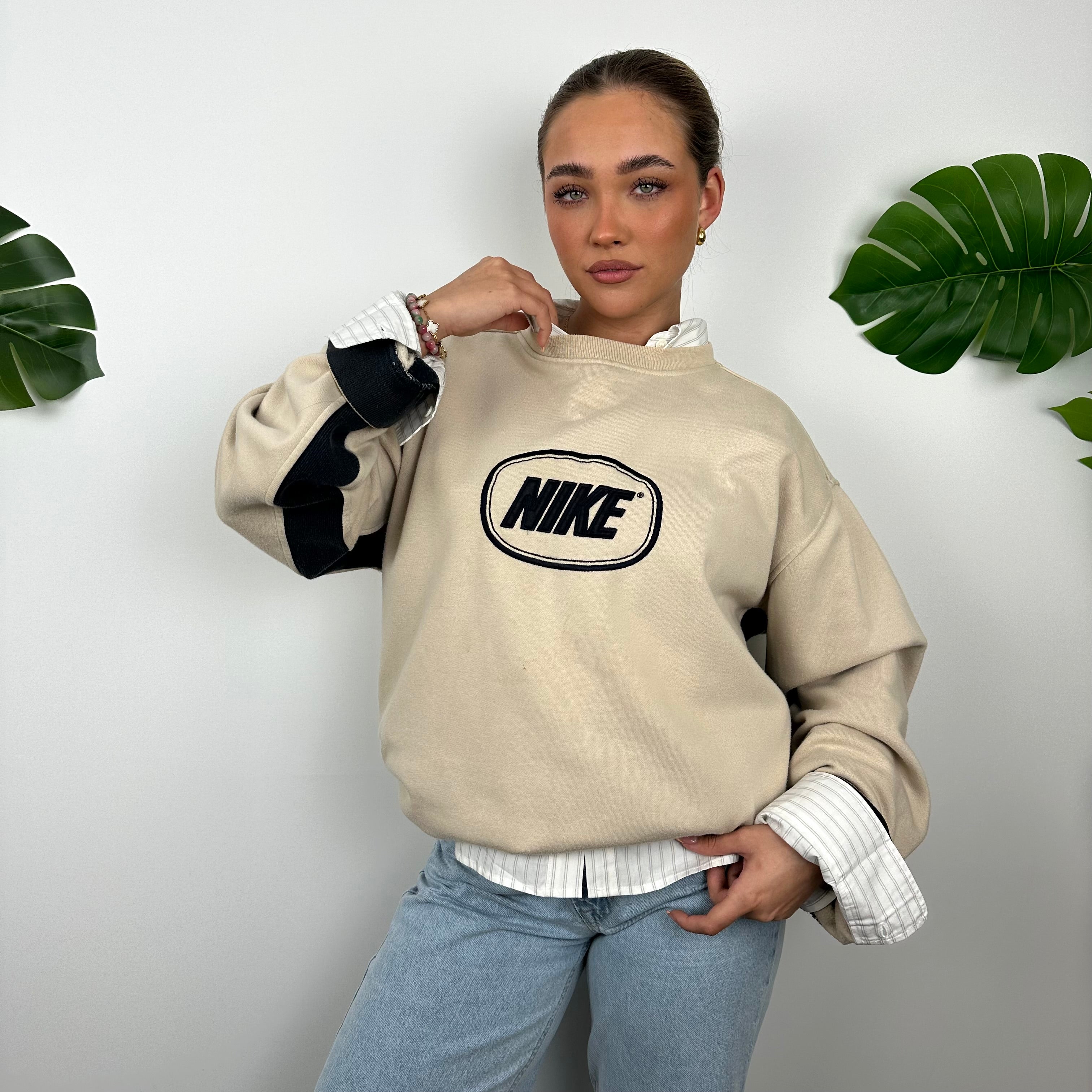 Nike Cream Embroidered Spell Out Sweatshirt (XL)