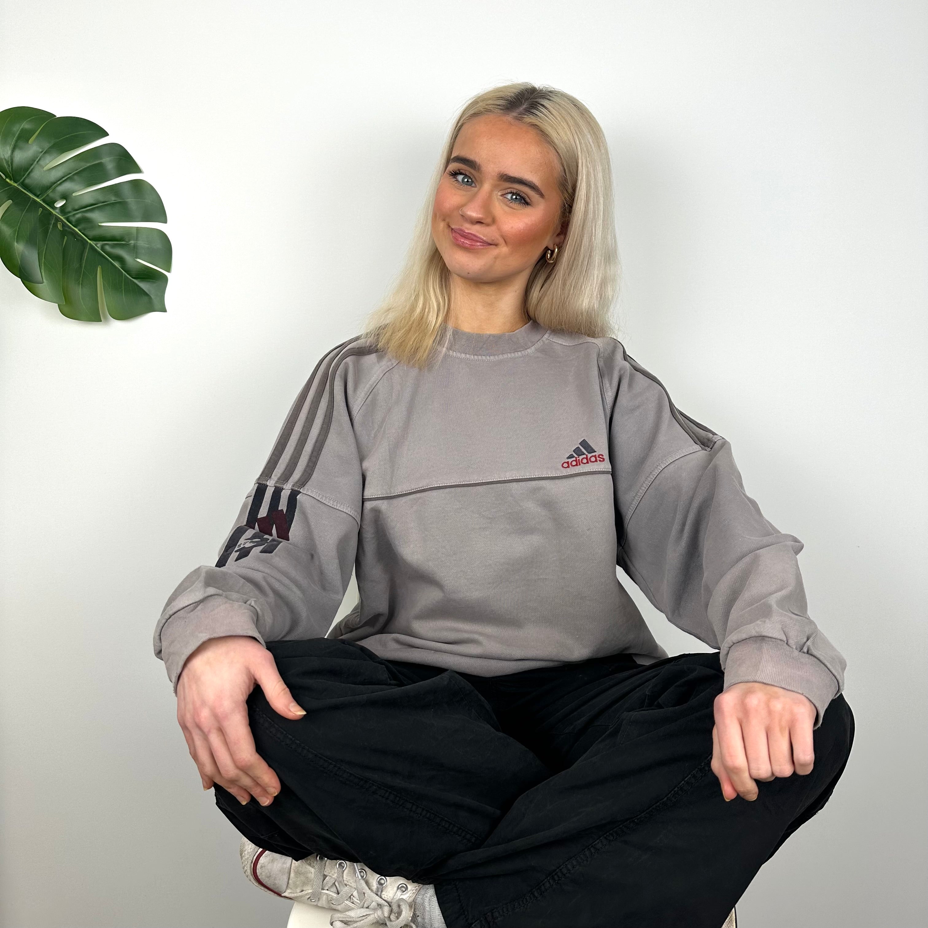 Adidas Grey Embroidered Spell Out Sweatshirt (M)