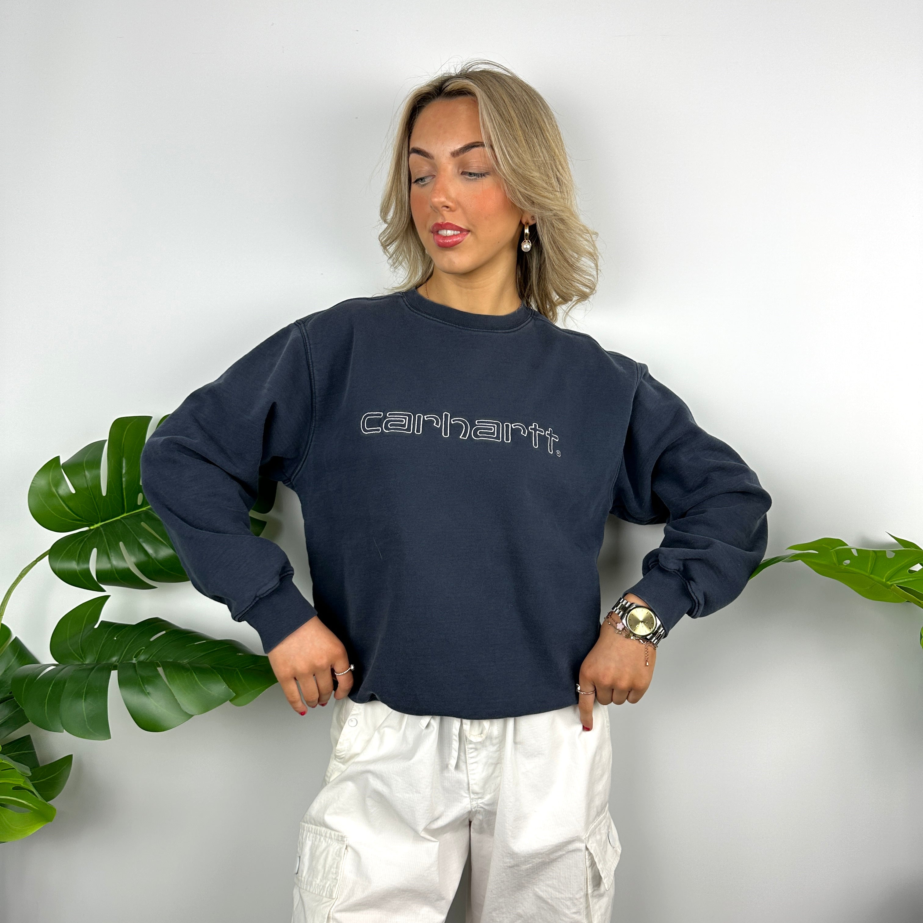 Carhartt Navy Embroidered Spell Out Sweatshirt (S)