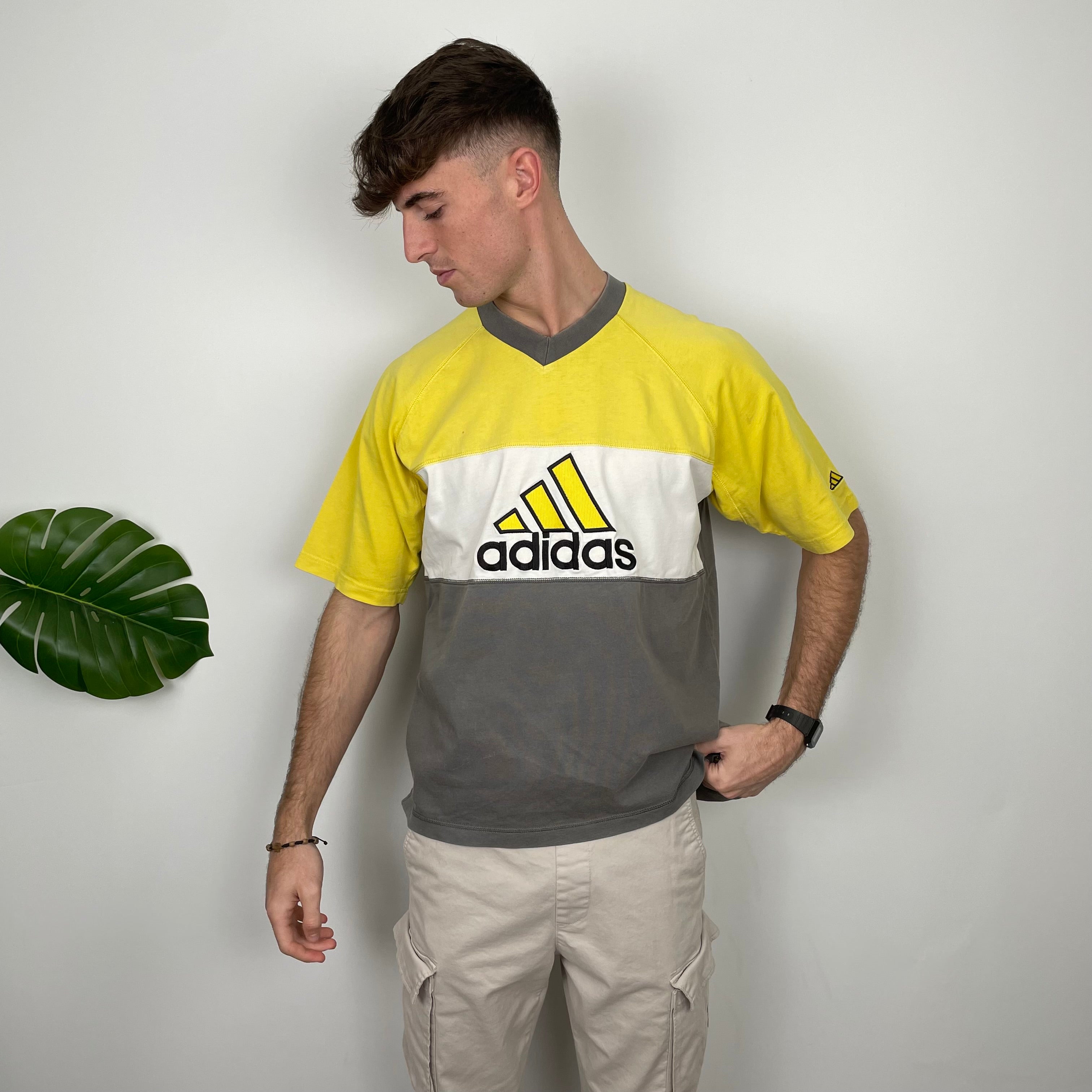 Adidas RARE Yellow & Grey Embroidered Spell Out T Shirt (L)