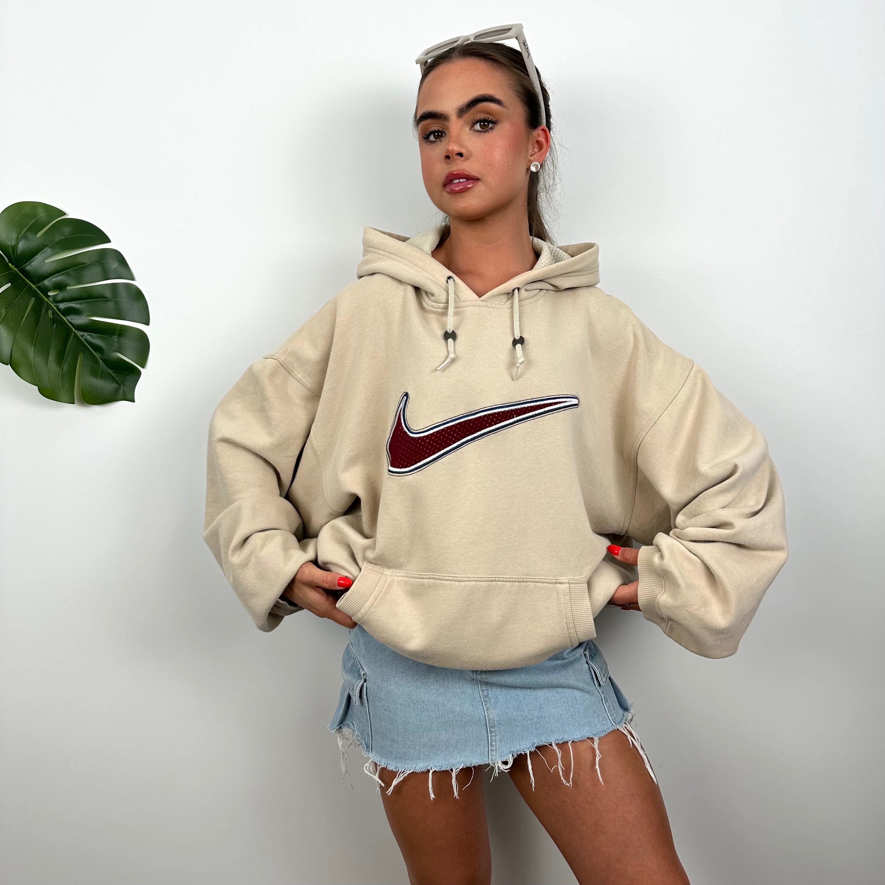 Nike Cream Embroidered Swoosh Hoodie (L)